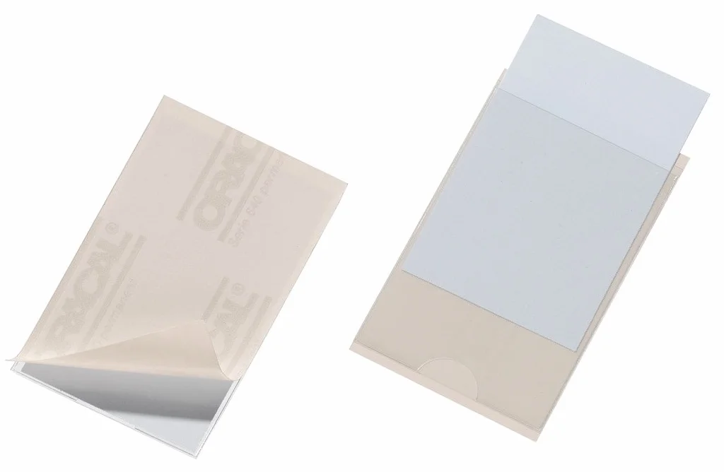 Durable 807919 Kieszonka samoprzylepna Pocketfix (90 x 57 mm), opak. 10 sztuk, przezroczysta.