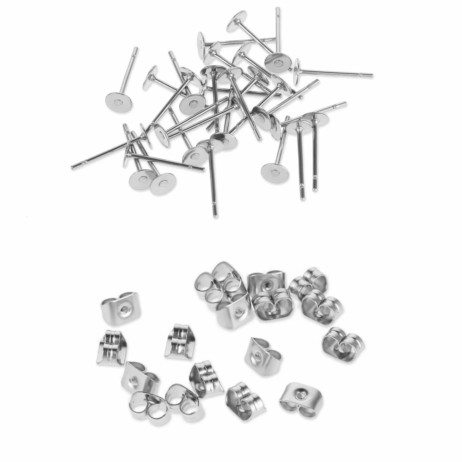 salbsever 400 szt. Zestaw do tworzenia kolczyków, płaskie kolczyki, materiały do produkcji biżuterii, do tworzenia biżuterii, sztyftów DIY, srebrne, 4 mm