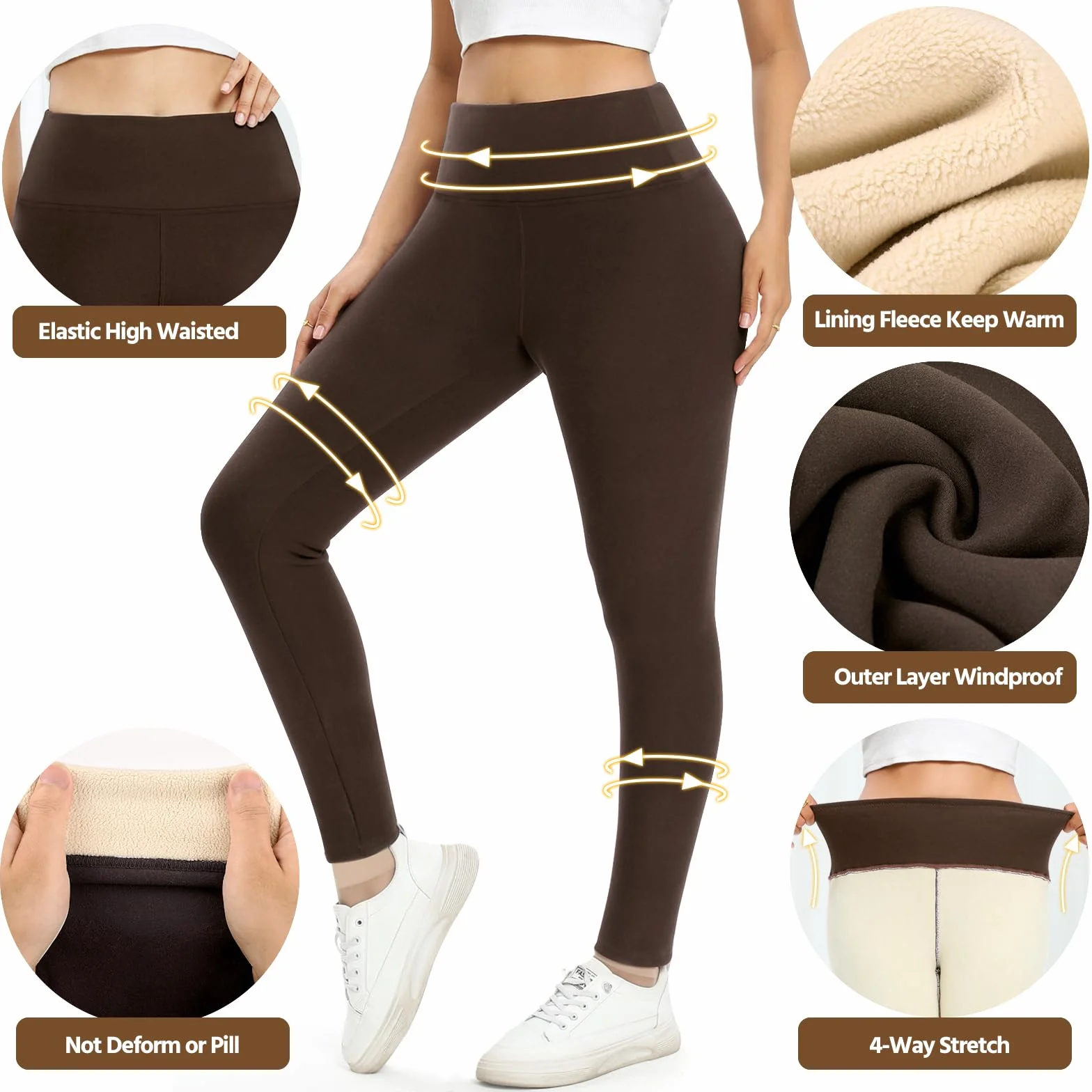 Voqeen Legginsy termiczne damskie, zimowe legginsy z podszewką z polaru, termiczne, wodoszczelne, do aktywności na świeżym powietrzu, ciepłe spodnie sportowe