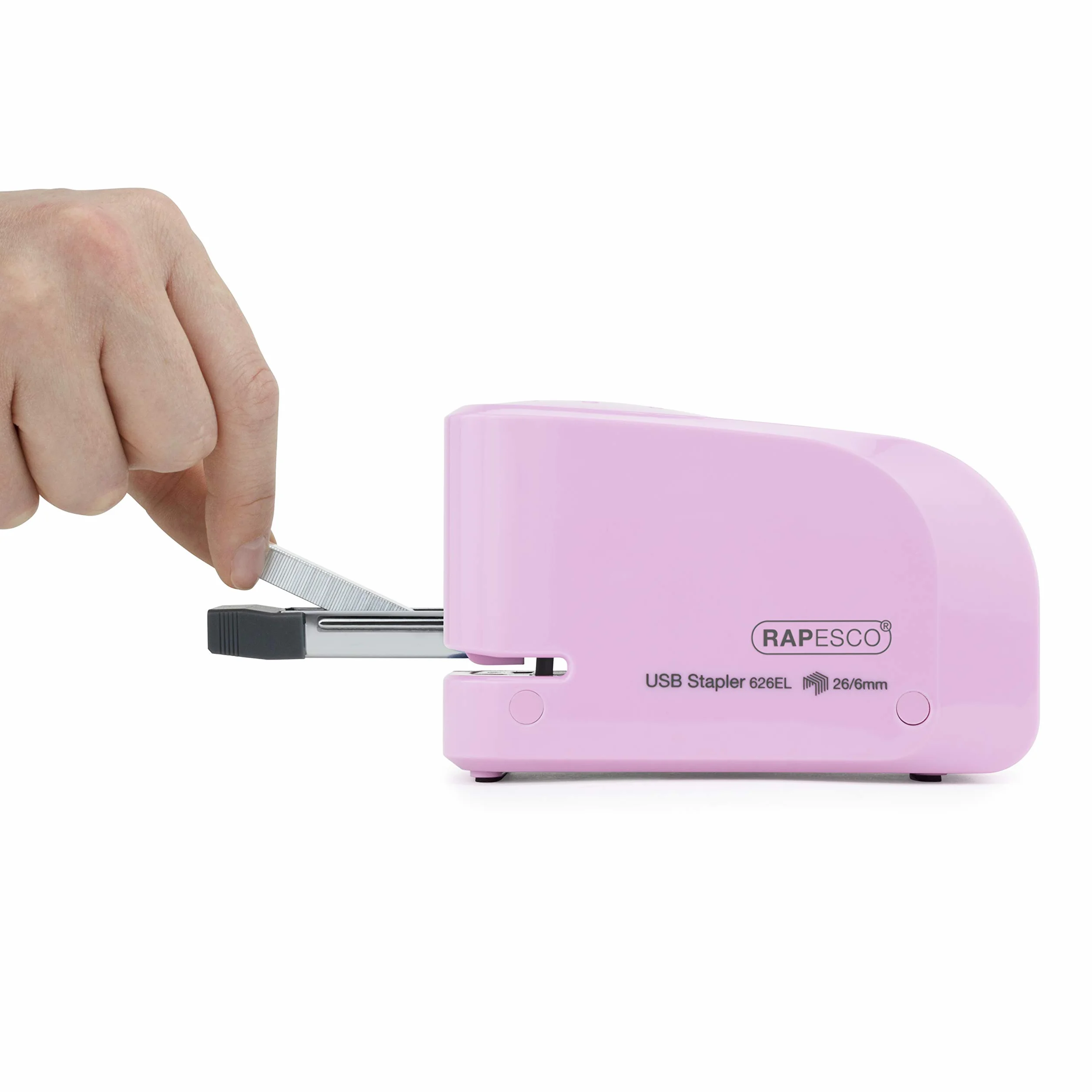 Rapesco 1451 626EL Automatyczny zszywacz USB/akumulatora ze 1000 zszywkami 26/6 mm, pojemność 15 arkuszy, cukierkowy różowy
