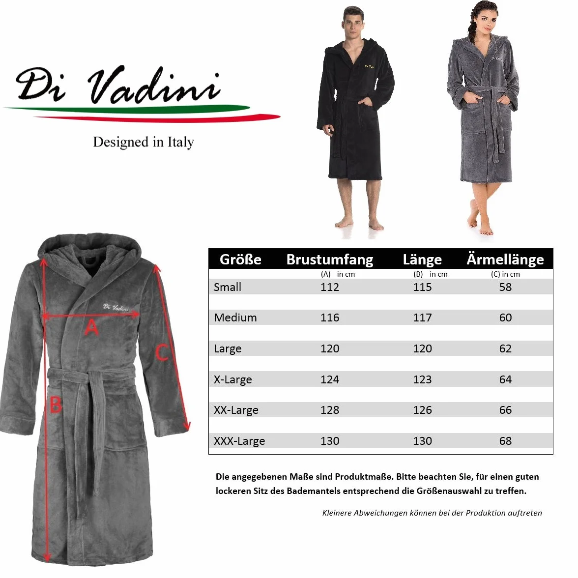Di Vadini Unisex męski damski szlafrok kąpielowy Florencja z kapturem I szlafrok poranny puszysty I bielizna nocna ze szlachetnej mikrofibry Öko-Tex Standard 100 I kimono z wyborem kolorów i rozmiarów