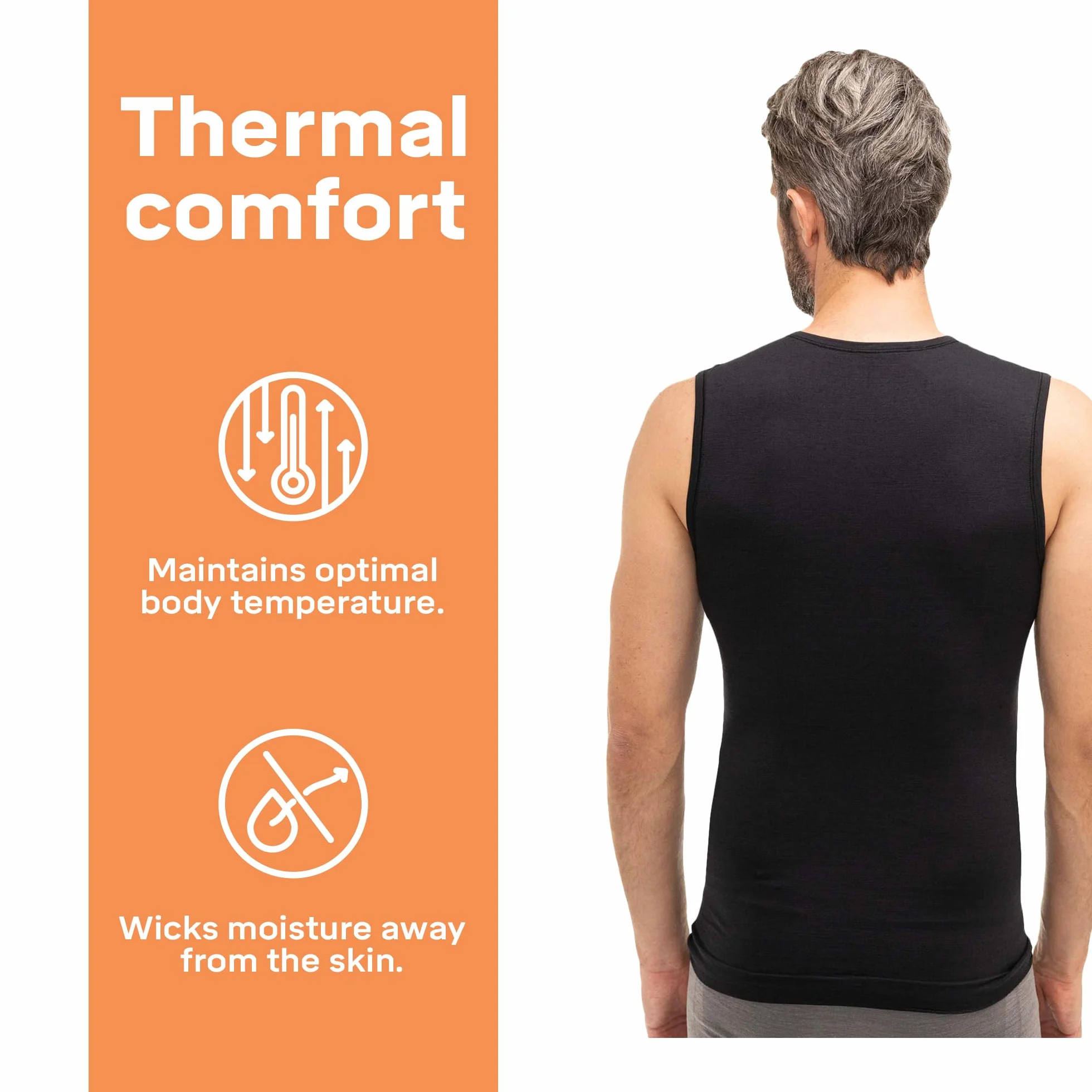 BRUBECK Męski tank top | bez rękawów | oddychający | sportowy | koszulka funkcyjna | górna część | 41% wełna z merynosów | SL10160