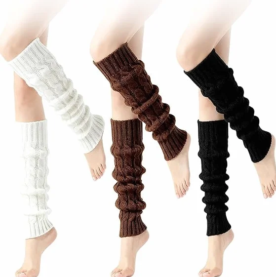 3 pary damskich getrów, skarpety szydełkowe, leg warmers Y2K, overknee ocieplacze na nogi, getry dla panów dziewczynek, skarpety do butów na łydki do baletu jazdy na łyżwach, outfit z lat 80