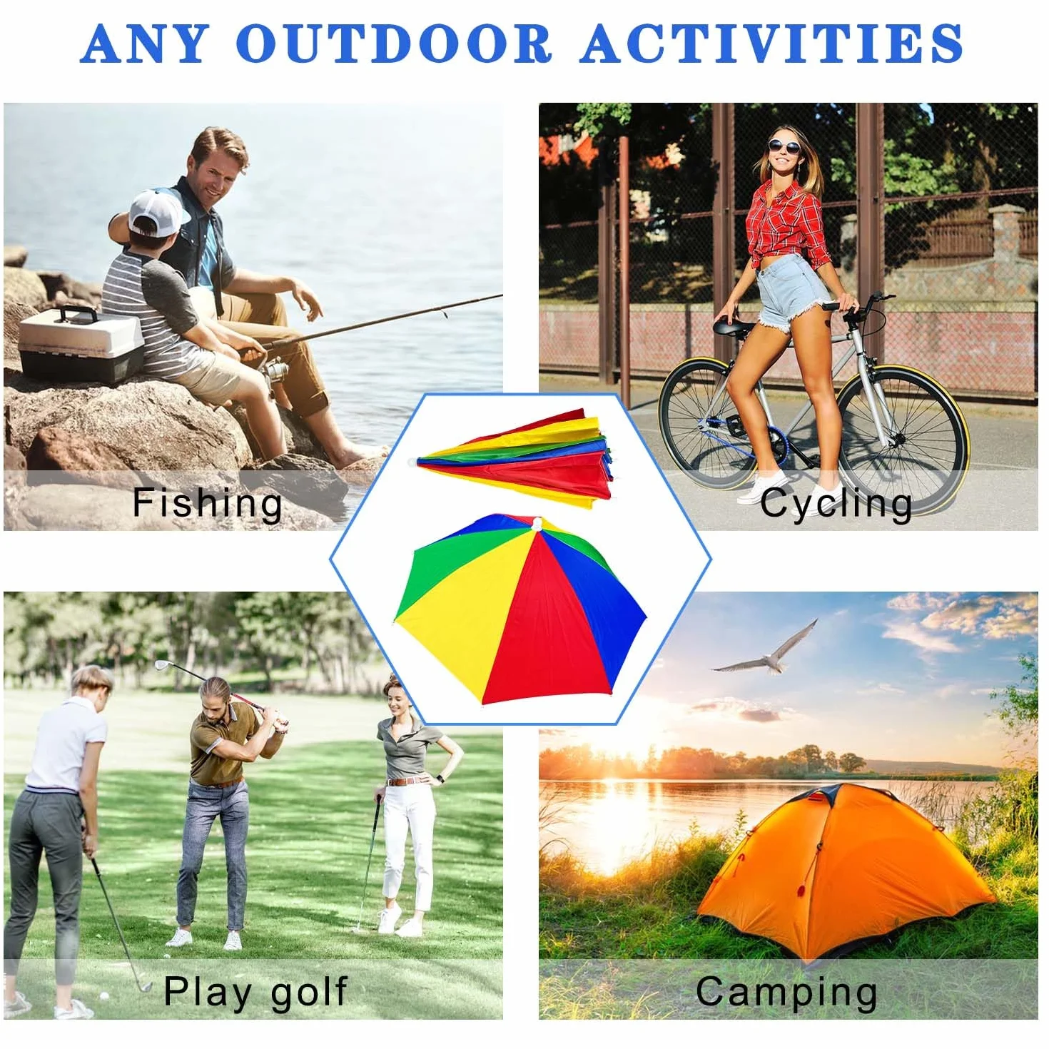 5 sztuk czapek parasolowych, 50 cm, składany parasol na głowę, parasol dla dorosłych, nadaje się do jazdy na rowerze, wędkowania, prac ogrodowych, na kemping, wędrówki, aktywności na świeżym