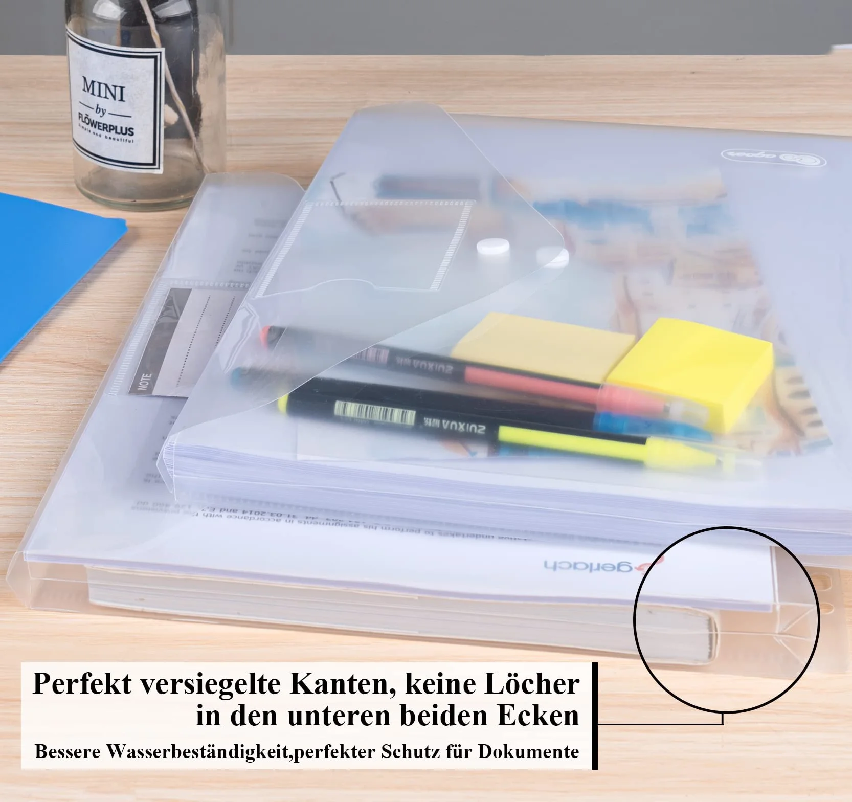Agoer Plastikowe portfele A4, rozszerzane, 20 teczek na dokumenty, plastikowe teczki 3D na dokumenty z 2 guzikami, kieszonkowe kurtki na dokumenty z 11 otworami do segregatora i kieszenią na etykiety