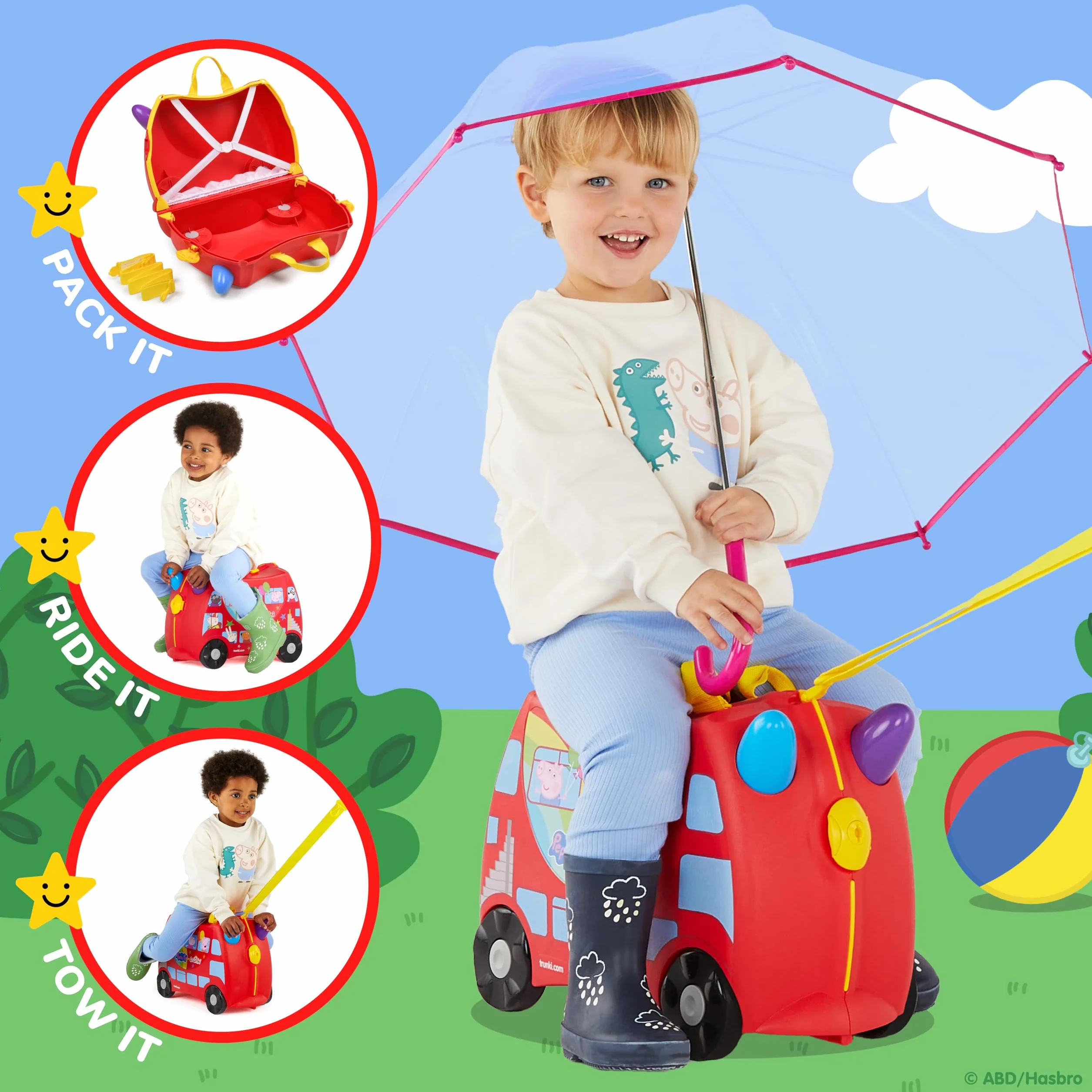 Trunki Oryginalna walizka dziecięca do siedzenia – 18 l bagaż podręczny, walizka podróżna z twardą obudową na kółkach, łącznie z paskiem na ramię, Świnka Peppa (czerwona), 3E+1 cm x 45 cm x 21 cm