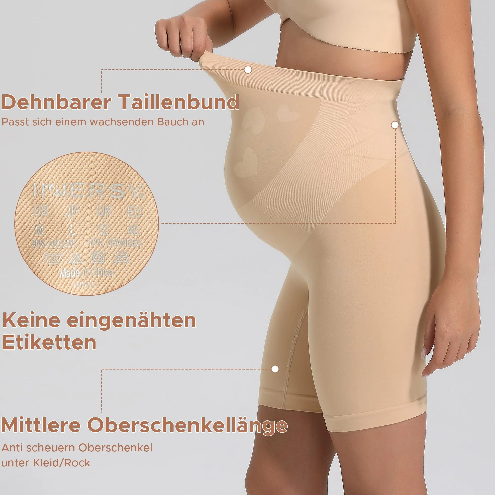 INNERSY Spodnie ciążowe krótkie pod sukienką ciążowe spodenki przeciw otarciom nad brzuchem bielizna ciążowa