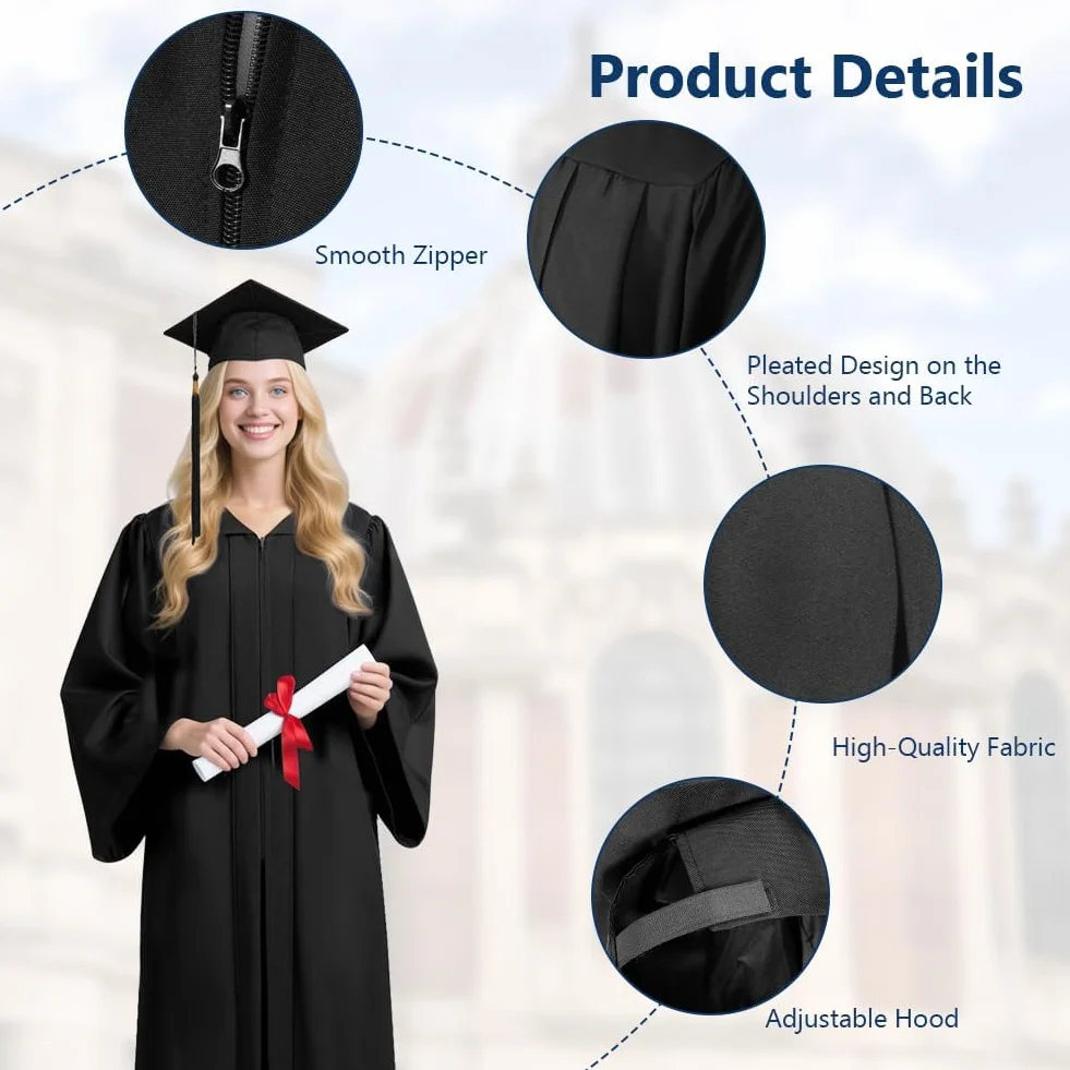 AUYAO Graduation Togi, Kostium Graduation Dorosły, z podziałką i togą, zestaw dla dorosłych unisex dla dorosłych