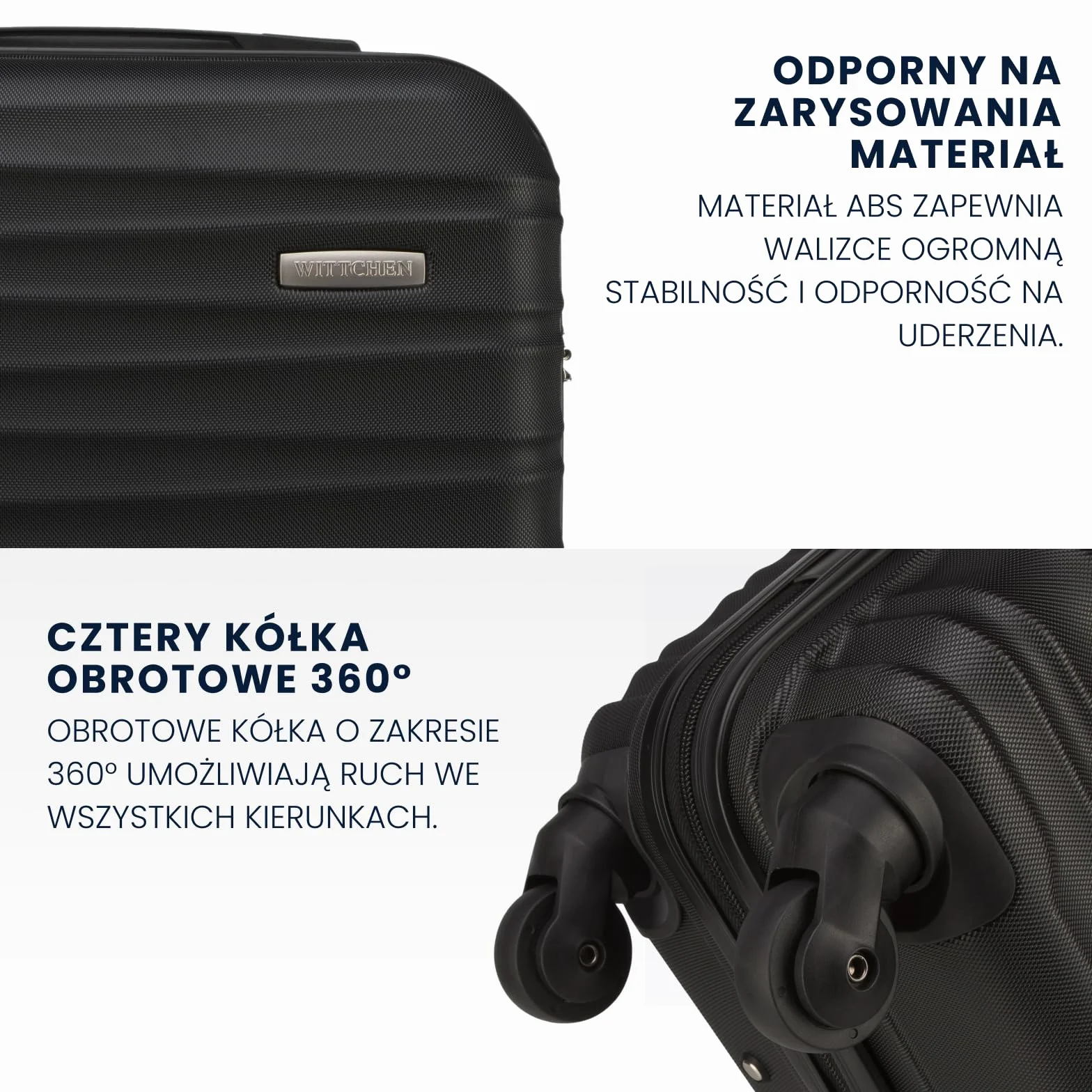 WITTCHEN GROOVE Line Mała walizka Walizka kabinowa Bagaż podręczny Bagaż kabinowy Twardy bagaż ABS Zamek szyfrowy Teleskopowa rączka 4 obrotowe kółka Rozmiar S Czarny
