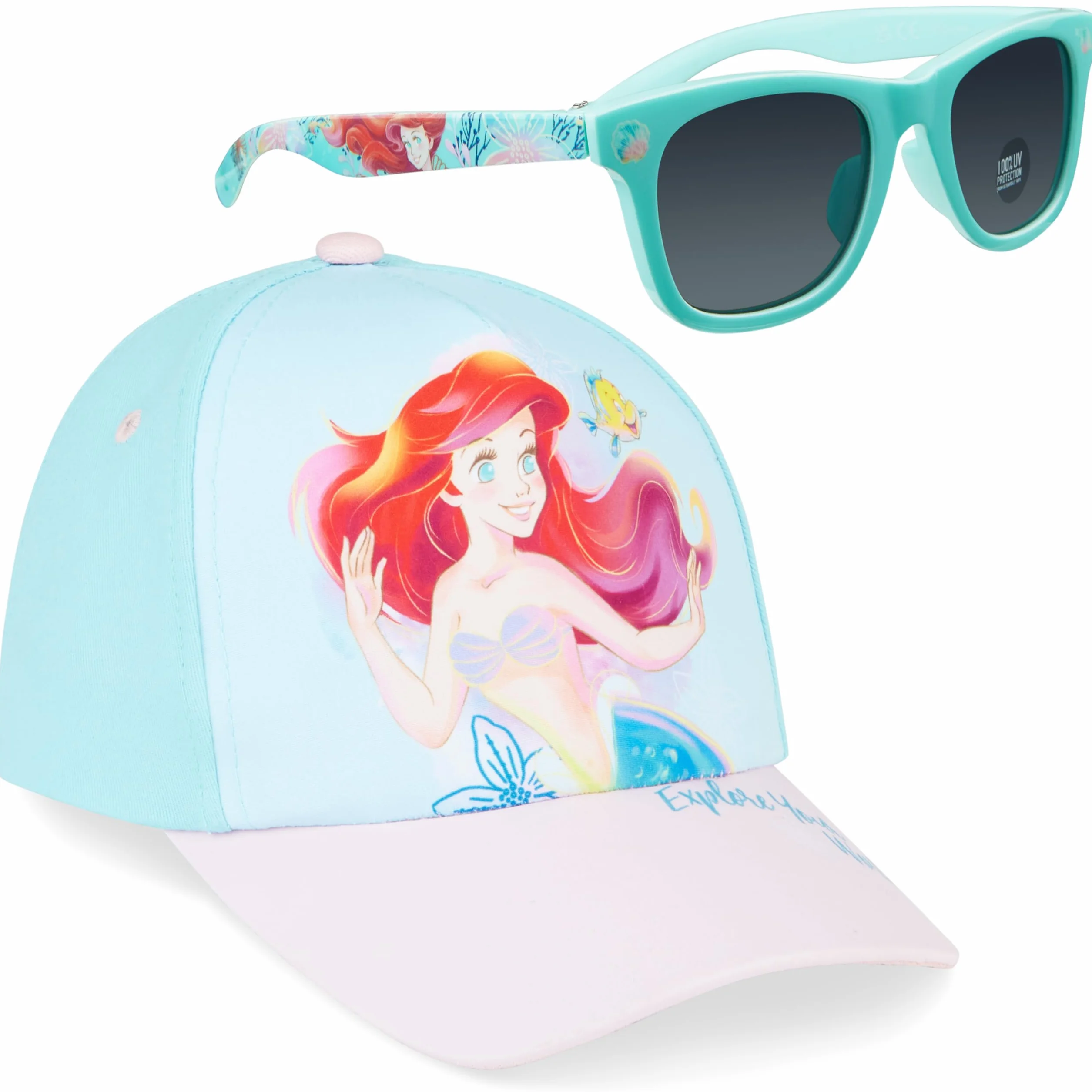 Disney Stitch Czapka z Daszkiem i Okulary Przeciwsłoneczne dla Dzieci dla Dziewcząt 100% UV Protection Lato Akcesoria Ustaw Jeden rozmiar Regulowany Kapelusz Frozen The Little Mermaid Stitch Prezenty dla Dziewczynek