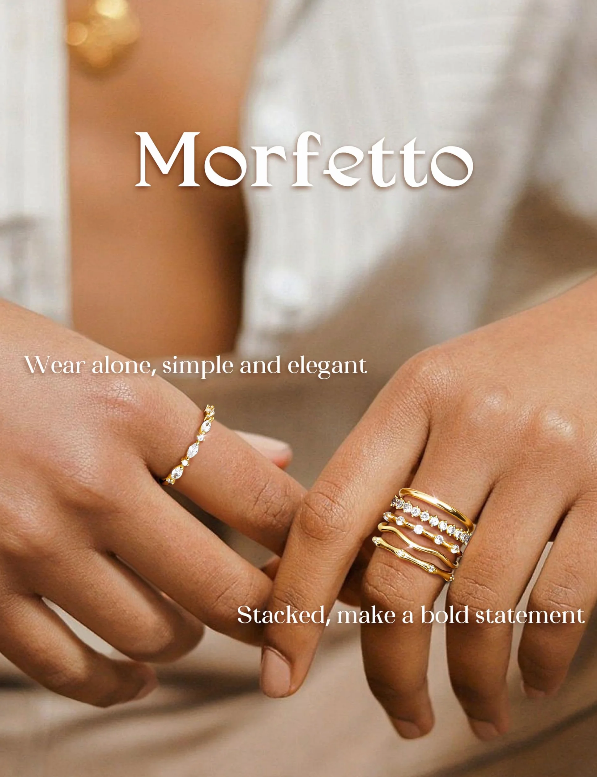 Morfetto 5 szt. Złote Pierścionki dla kobiet Stackable Cyrkonia Kciuk Zestaw Nieoślepiające Stackable Cyrkonia Pierścienie Biżuteria Pierścienie Biżuteria