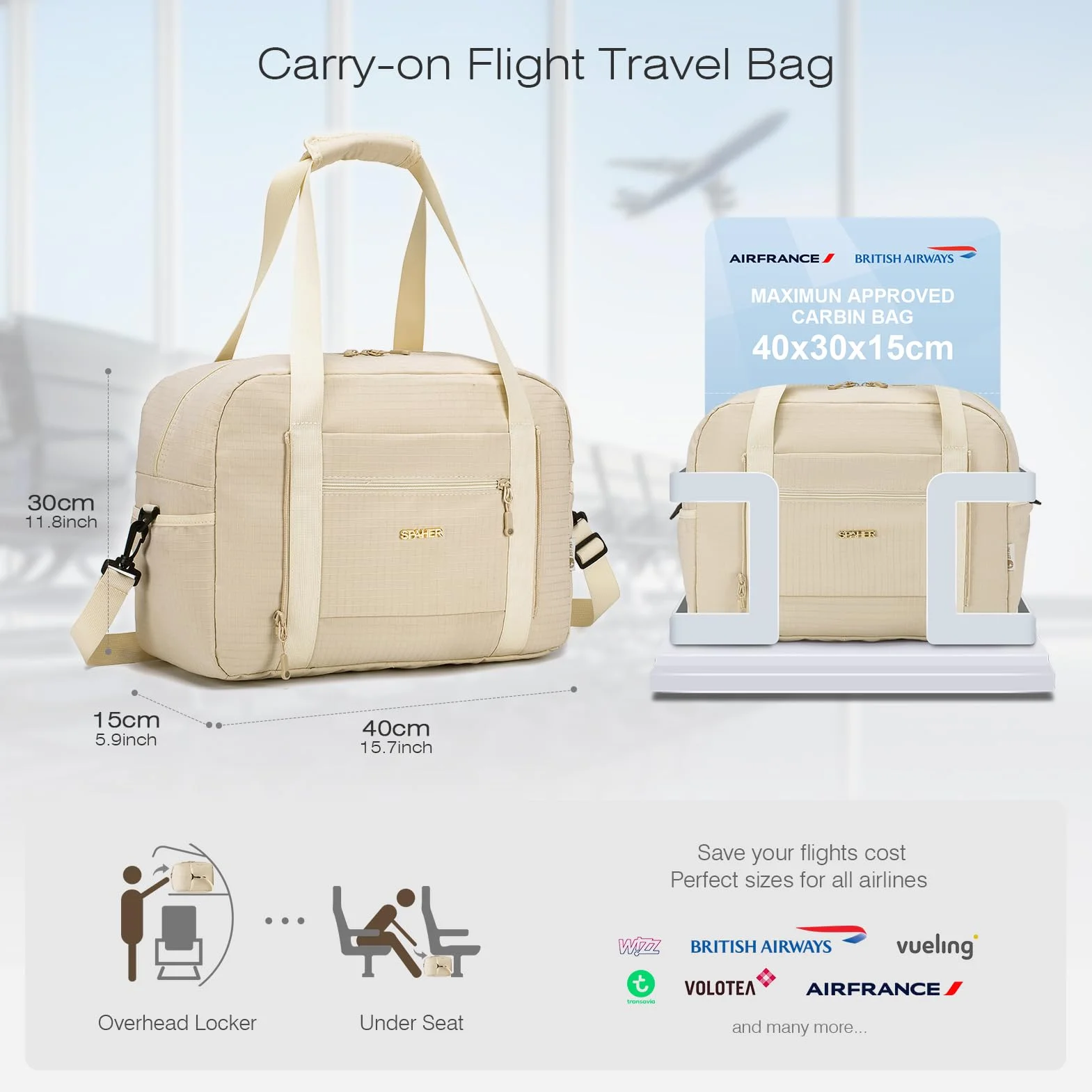 SPAHER Torba Podróżna Bagaż Podręczny 40x30x15 British Airways Torba Sportowa Weekendowa Pływacka Wodoodporna Torby Szpitalna Ciążowa Fitness Cabin Duffle Bag dla kobiet Mężczyźni