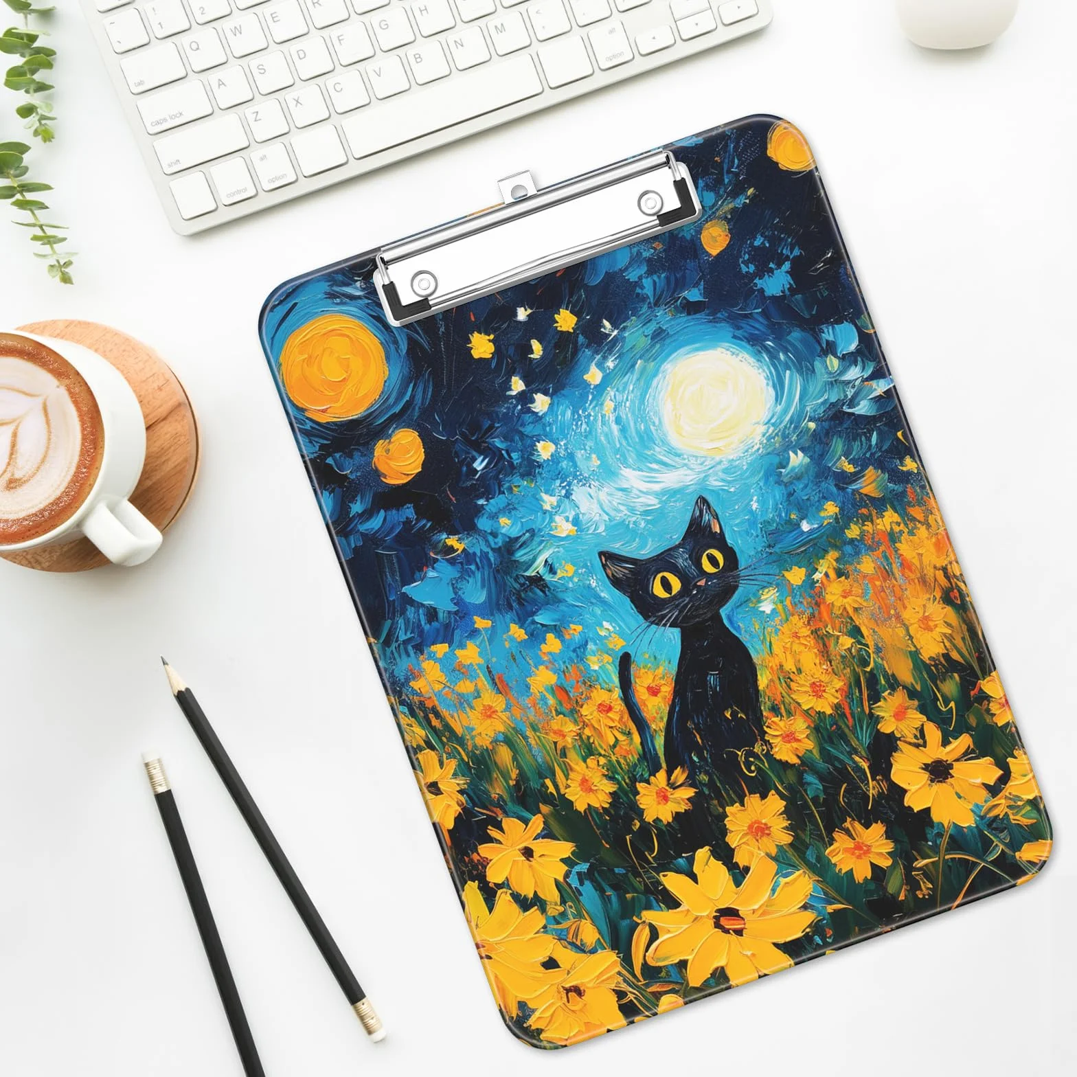 Plastikowy uroczy schowek, niskoprofilowy metalowy klips, rozmiar litery A4, 23 x 31,8 cm, tablica do spinania papieru dla nauczycieli, pielęgniarek, klasy, uroczy kot van