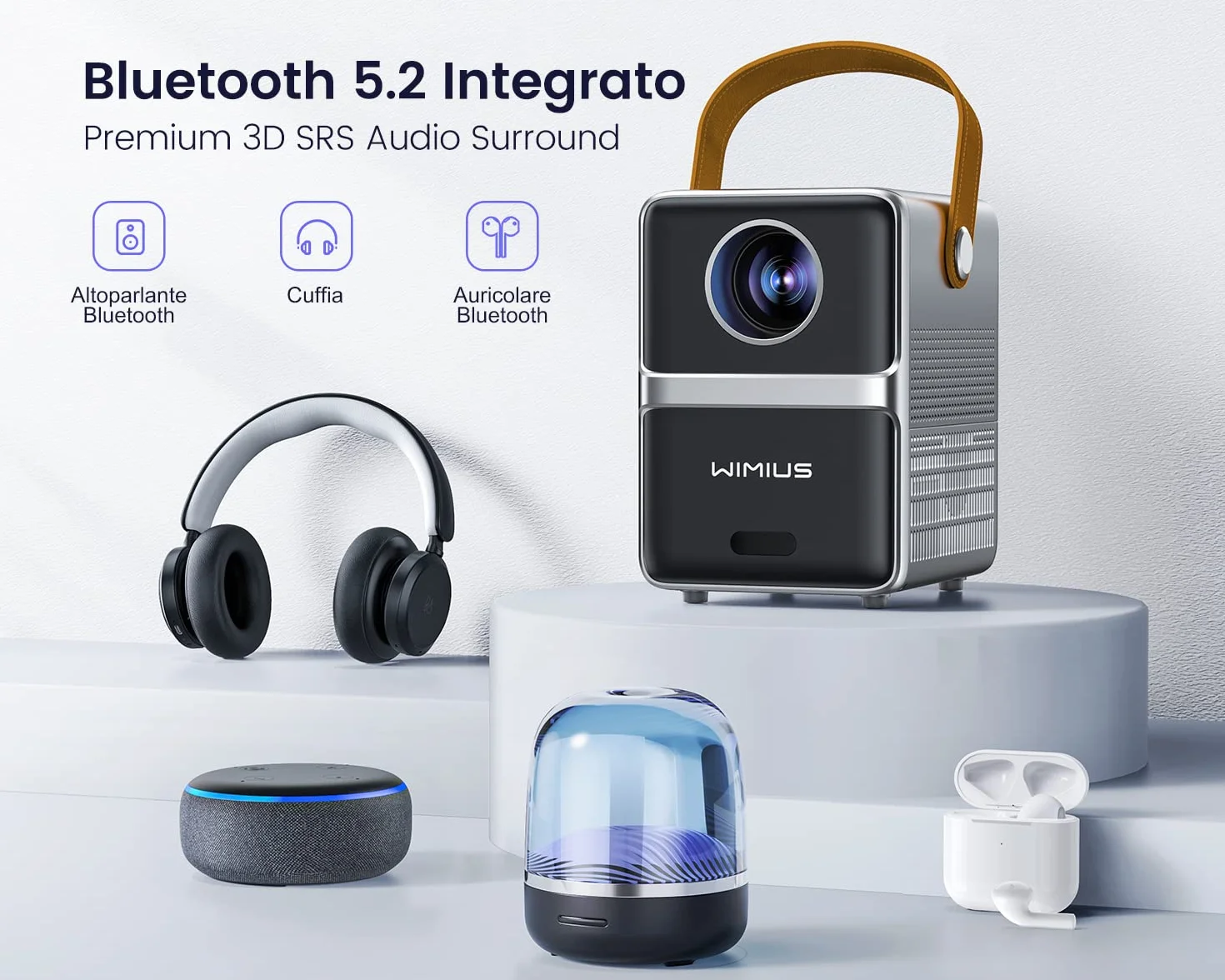 Krótki strzał. Przenośny mini projektor WiFi Bluetooth 18000 lumenów, mini projektor WiMiUS obsługuje projektor wideo Full HD 5G WiFi do kina domowego, iOS/Android/Loptop/USB/PS5/AV