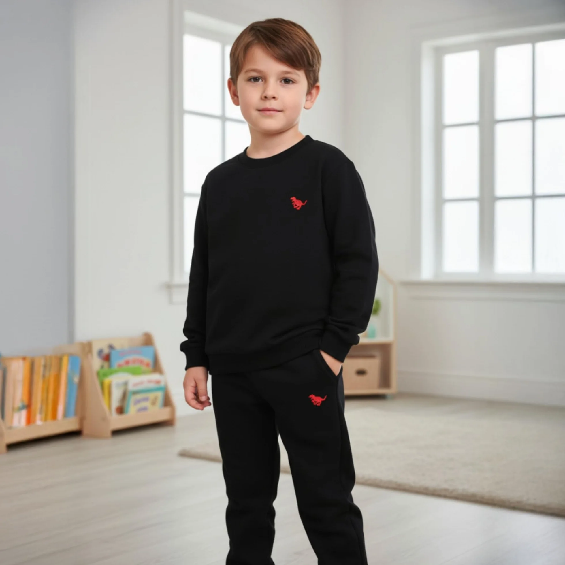 deiko Zestaw odzieży dziecięcej dla chłopców i dziewczynek, unisex, 100 bawełna, 2-częściowy top z długim rękawem i spodnie z kieszeniami, czarny, 3-4 lat