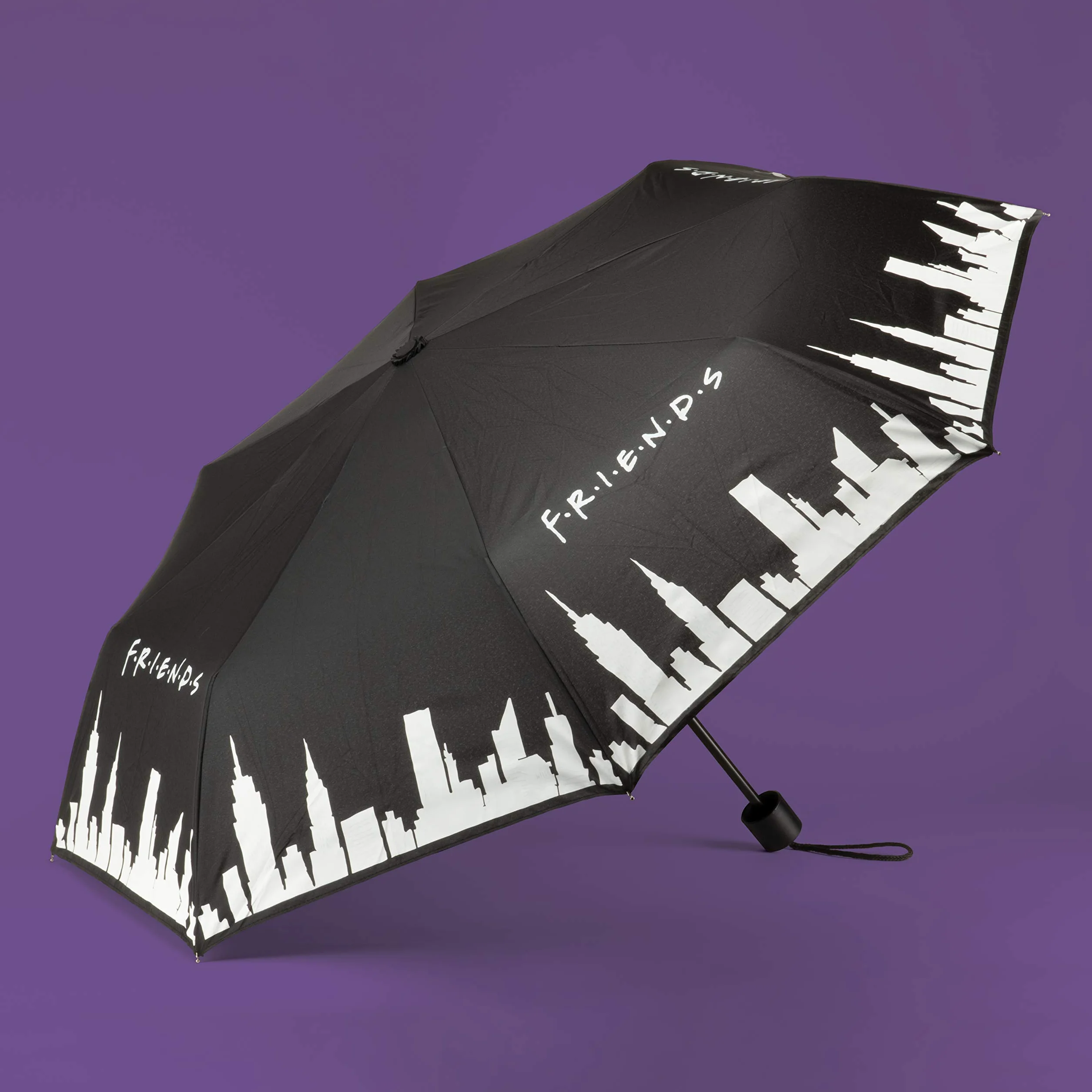 Przyjaciele serial telewizyjny zmieniający kolor parasol - nadruk panoramy Nowego Jorku Manhattan - oficjalnie licencjonowany, Czarno-biały, 26 x 6 x 6 cm, Młody dorosły