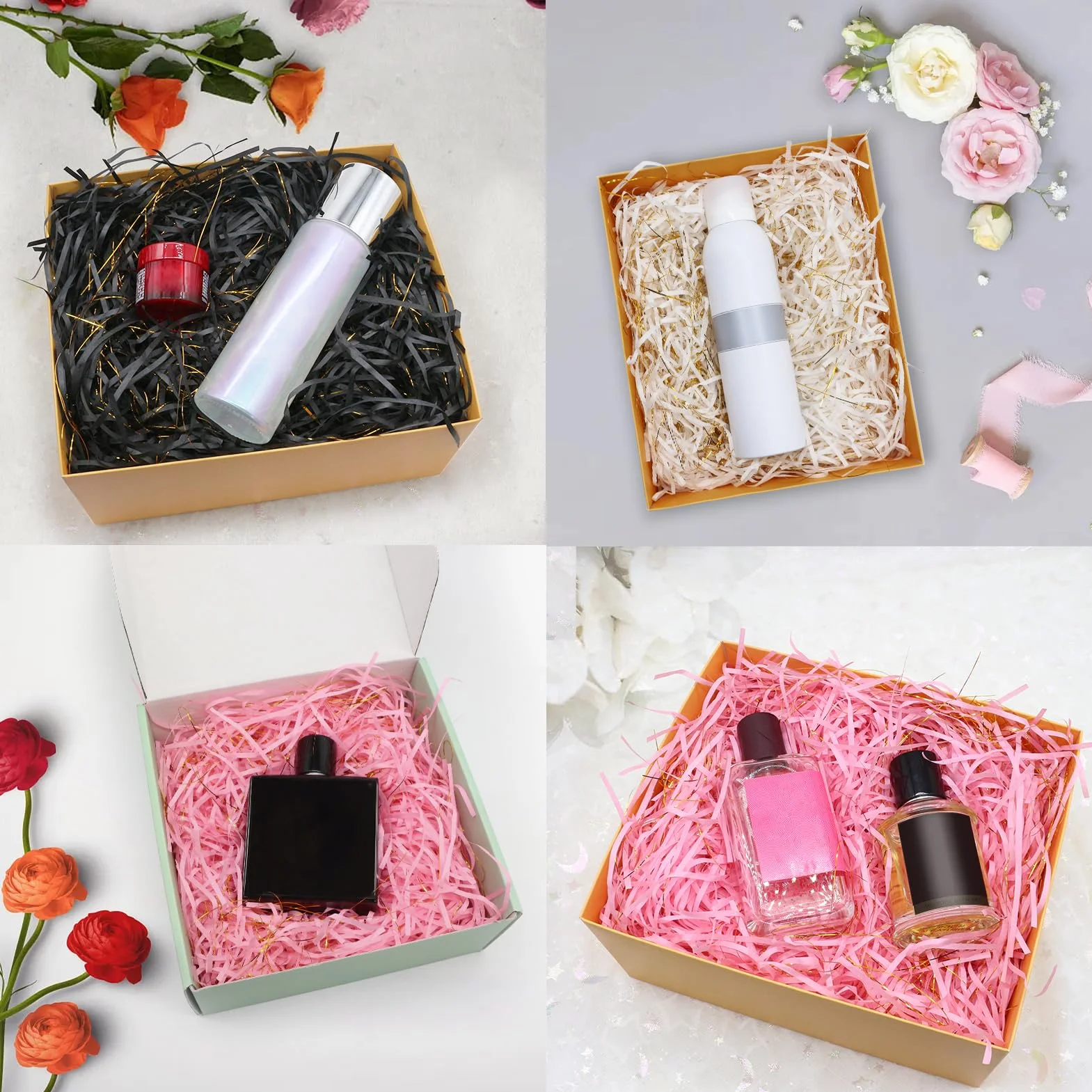 200 g Raffia materiał wypełniający, prezent, papier rozdrabniany, na prezent, wypełnienie na imprezę, opakowanie prezentowe (czarne złoto)