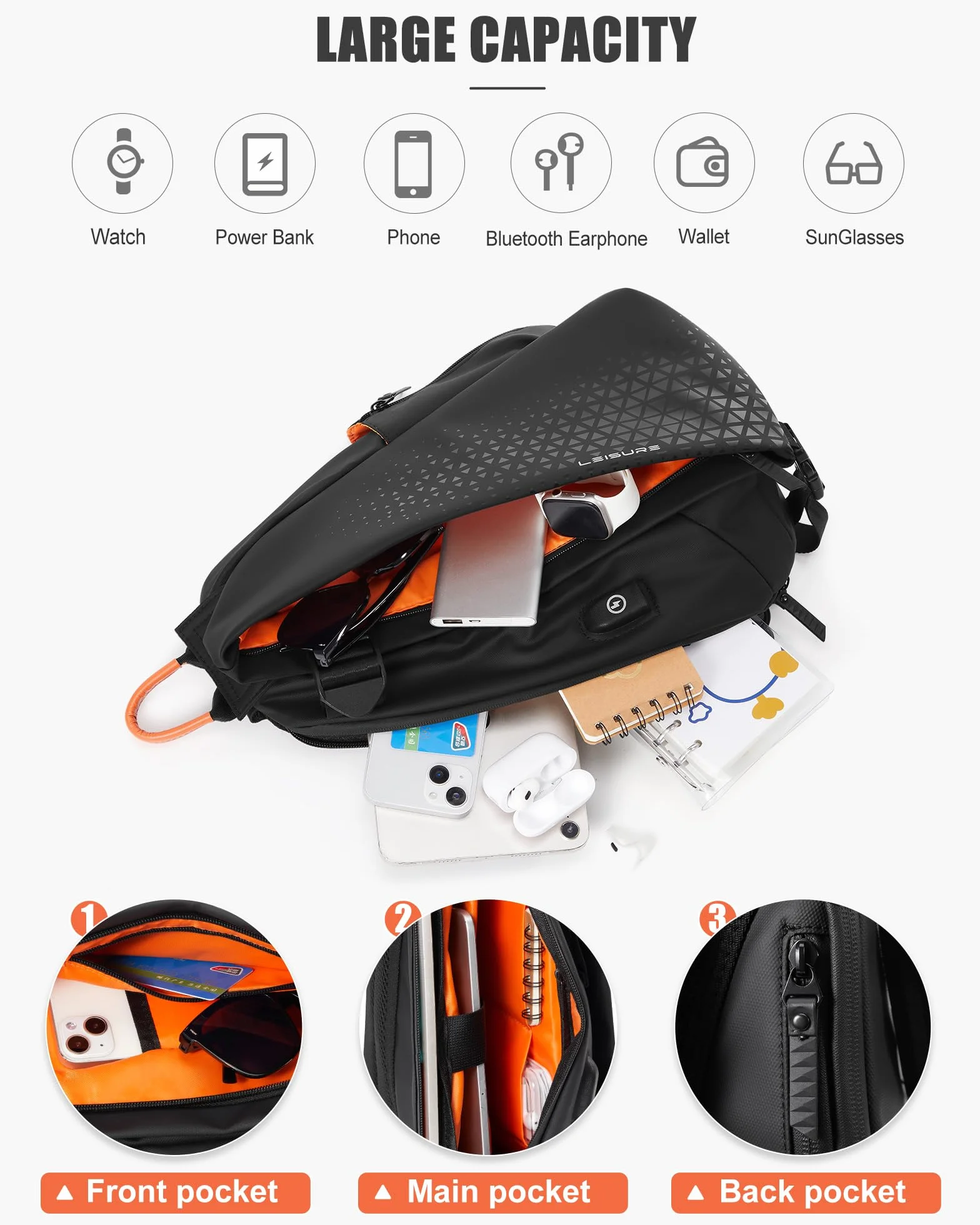 SZSYCN Torba na ramię Torba na klatkę piersiową Cross Body Torba na ramię dla mężczyzn Wodoodporna torba na klatkę piersiową z portem ładowania USB Torba męska dla biegacza