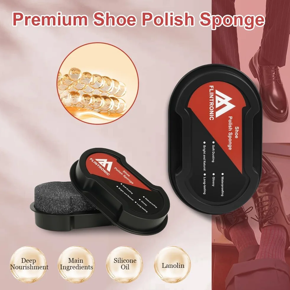 Flintronic 3 sztuki opakowanie gąbki polerskiej, gąbki do polerowania skórzanych butów, toreb, butów, pasków, kurtek (czarny)