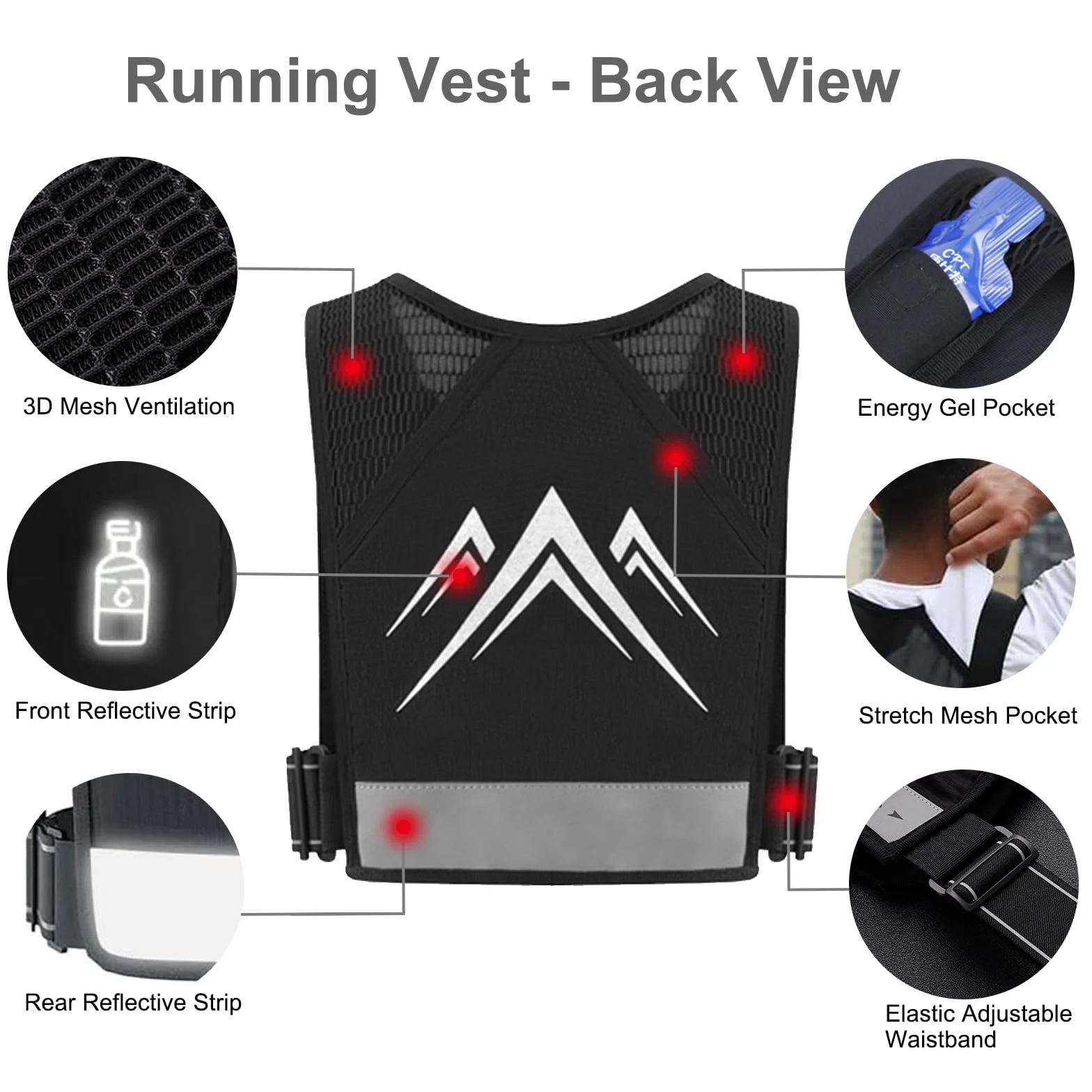 Kamizelka do Biegania Dla Kobiet I Mężczyzn, Kamizelka Biegowa Odblaskowa, z 470 ml Soft Flask, Regulowane Pasy Piersiowe, Ultralekka, Maratonu, Joggingu