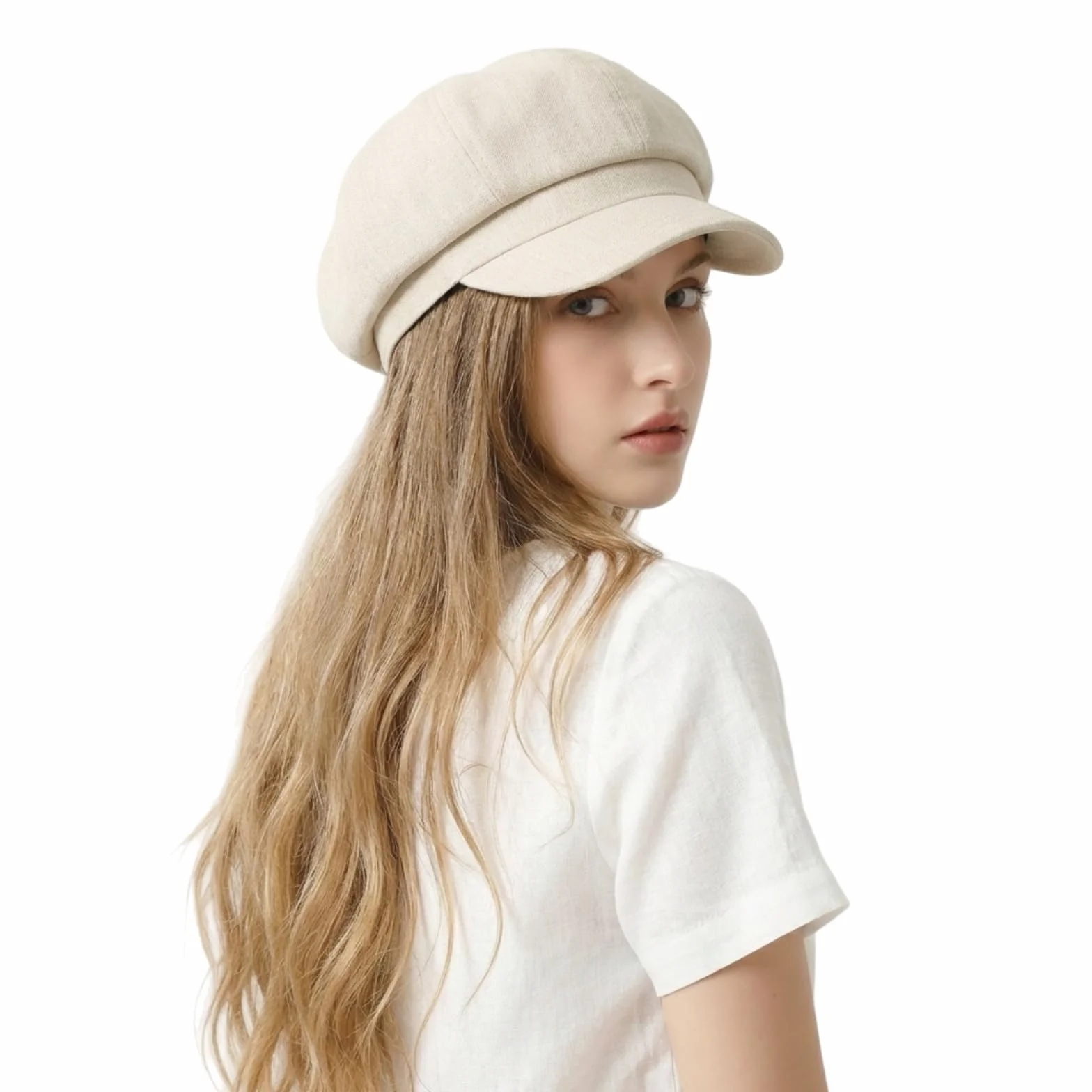Czapka balonowa damska z daszkiem, beret z bawełny i lnu – vintage, oddychająca, lekka czapka beret na każdy dzień