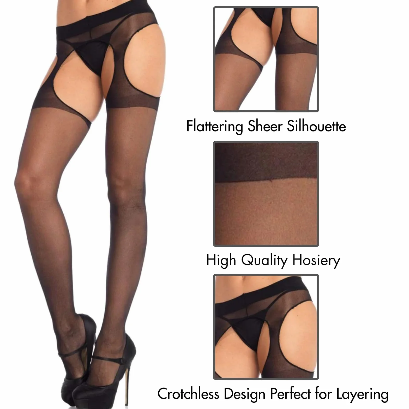 Leg Avenue Leg Avenue Delikatne pończochy z paskiem biodrowym o wyglądzie podwiązek O/S, 1 sztuka Kobiety Leg Avenue Wygląd podwiązek (1 w zestawie)