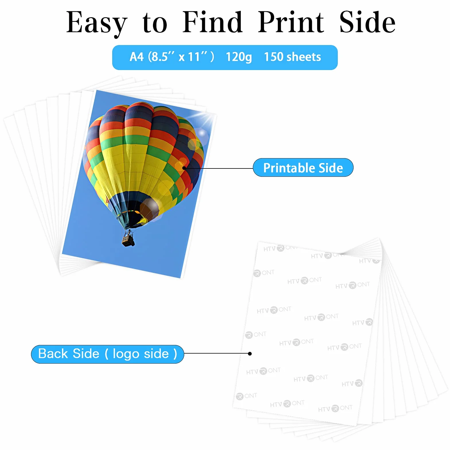 HTVRONT Papier sublimacyjny 21,5 x 28 cm – 150 arkuszy papieru sublimacyjnego kompatybilny z drukarką atramentową 120 g/m²