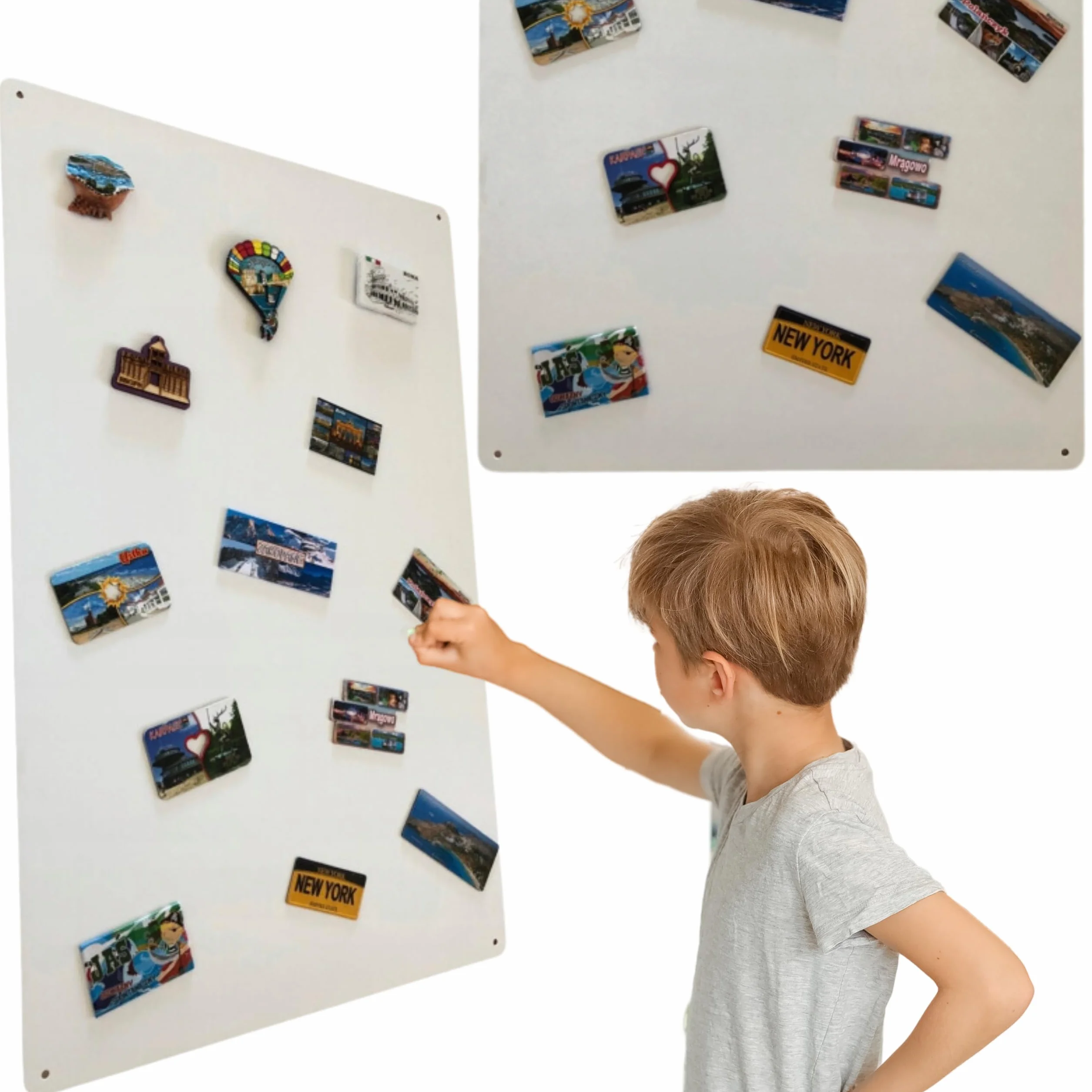 Tablica na Magnesy z Podróży Biała 80x50 cm Stalowa Tablica Magnetyczna Bezramkowa Montaż Ścienny do Domu Biura Kuchni Elementy Montażowe w Zestawie