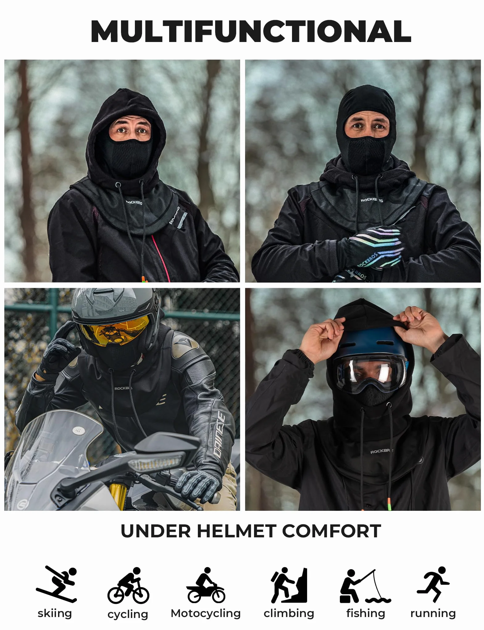 ROCKBROS Kominiarka Rowerowa Czapka na Całą Twarz Sportowa Zimowa Ciepła Wiatroszczelna Kominiarka Ocieplacz na Szyję Czapka na Kask Rowerowy Czapka Rowerowa do Jazdy na Rowerze Narciarstwo