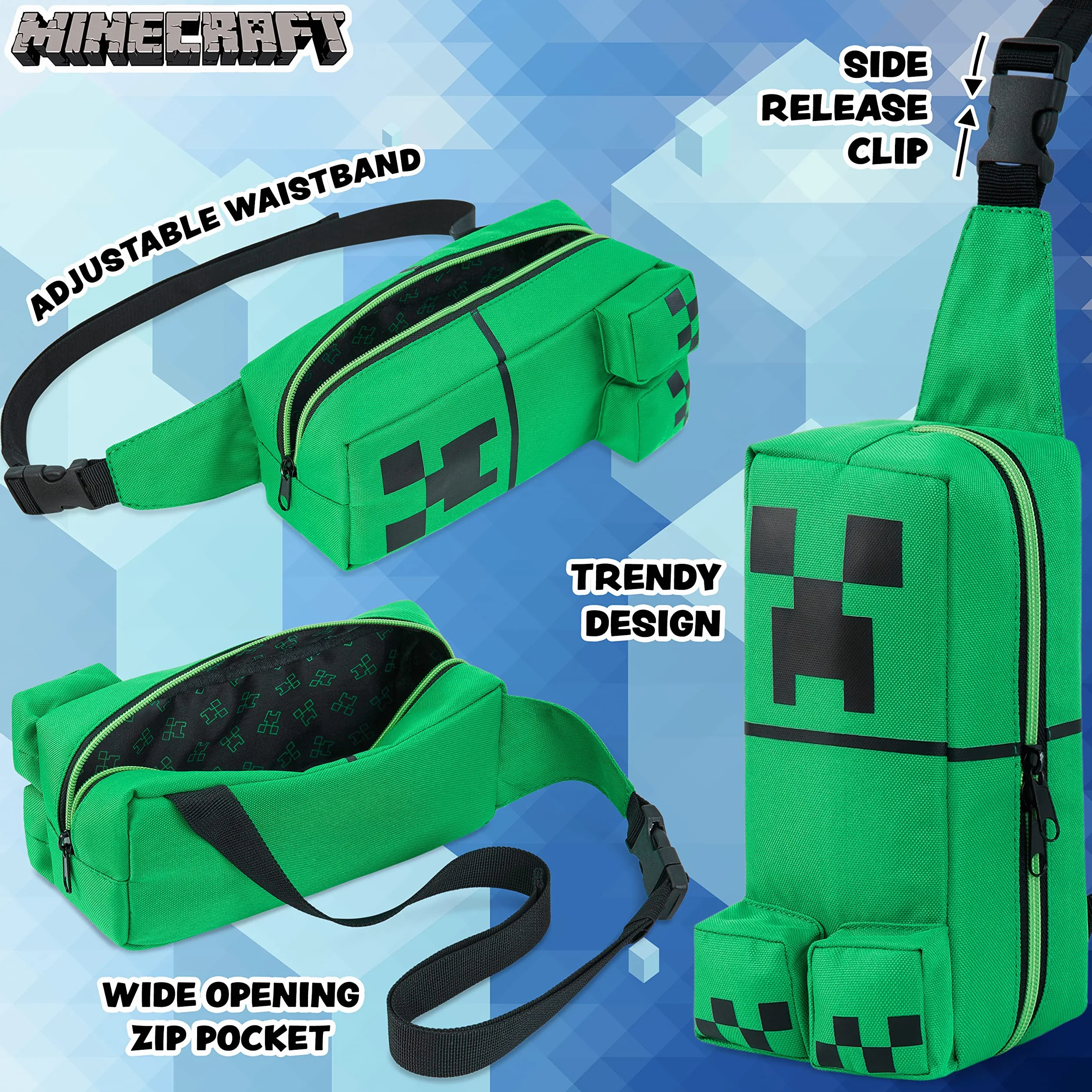 Minecraft Chłopięca torba crossbody z regulowanym paskiem - prezenty dla graczy