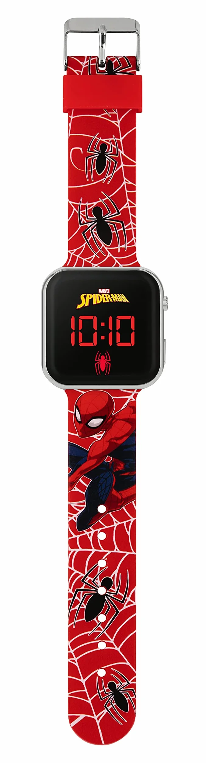 Spiderman Chłopięcy cyfrowy zegarek kwarcowy z silikonowym paskiem SPD4719ARG, Czerwony