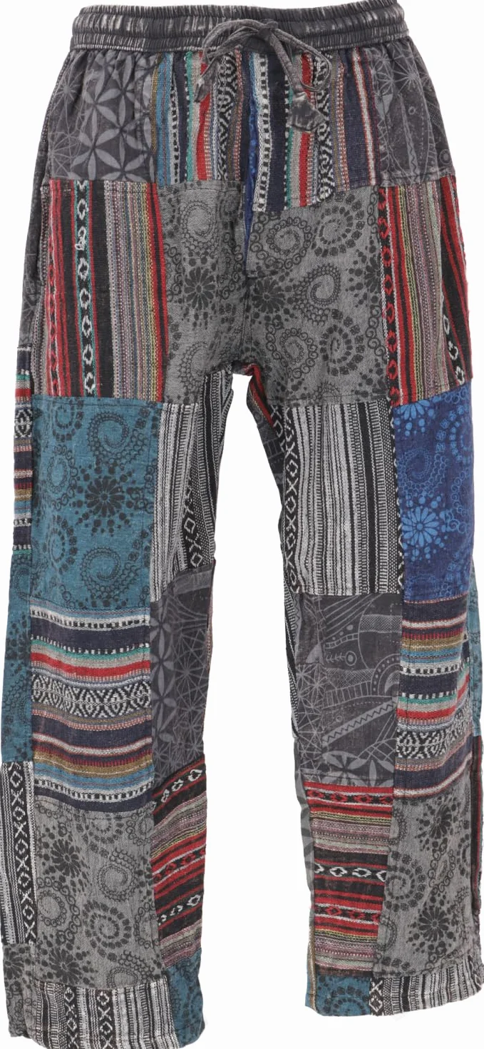 GURU SHOP Patchwork spodnie do jogi, spodnie Goa, luźne spodnie, męskie, bawełna, spodnie alternatywna odzież