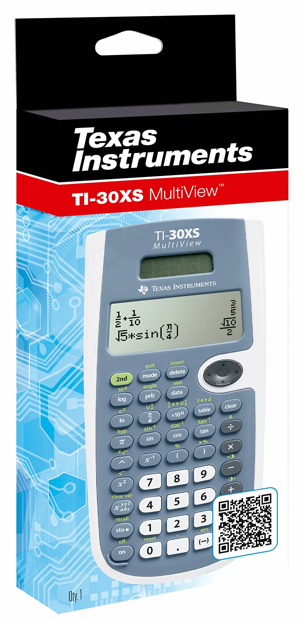 Texas Instruments TI-30XS MultiView kalkulator szkolny (do 4-liniowego wyświetlacza, zasilanie energią słoneczną i baterią)