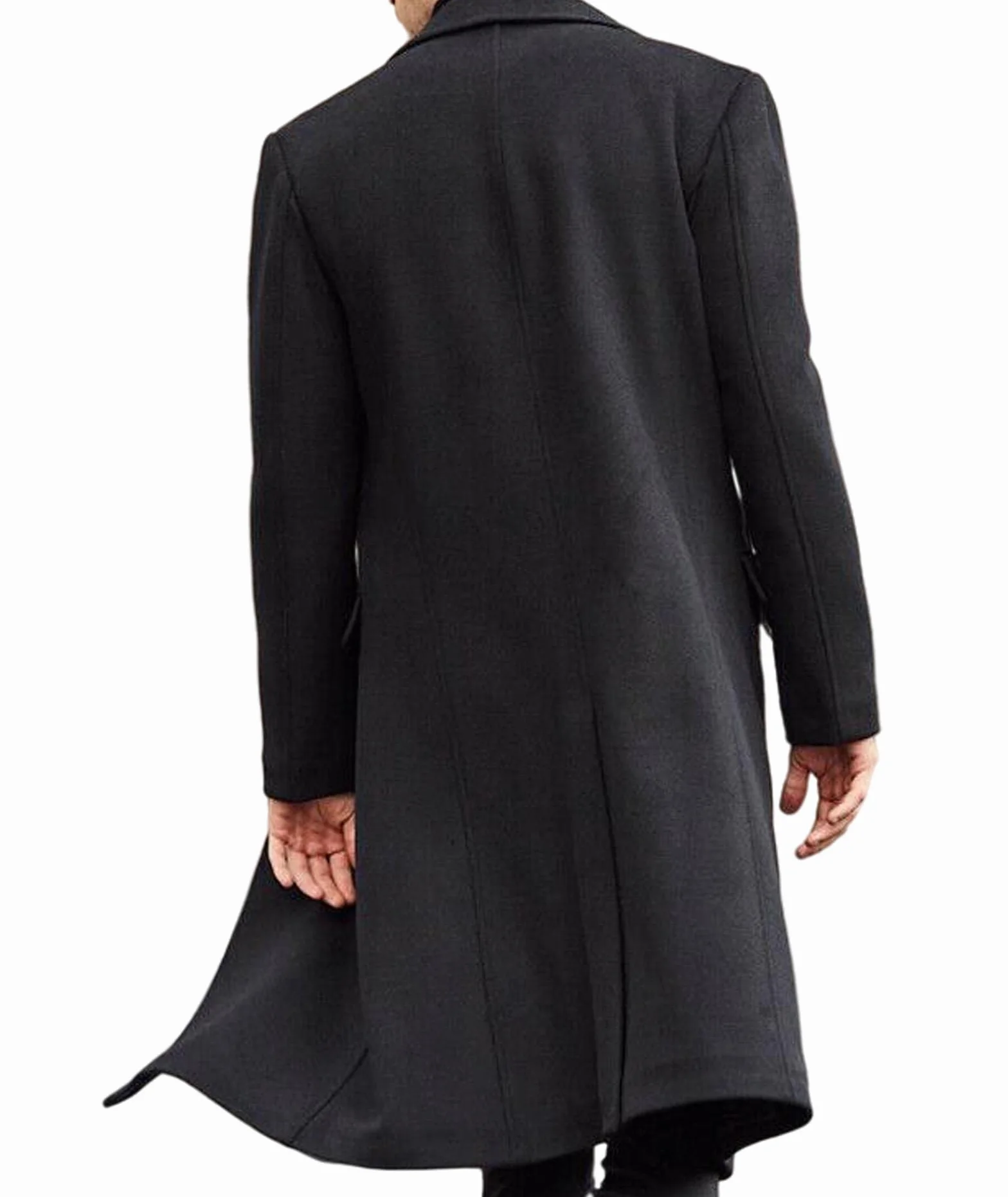 ECDAHICC Męski płaszcz wełniany, casualowy, slim fit, długa kurtka, kołnierz, trencz, jednorzędowy, płaszcz zimowy, ciepła odzież wierzchnia
