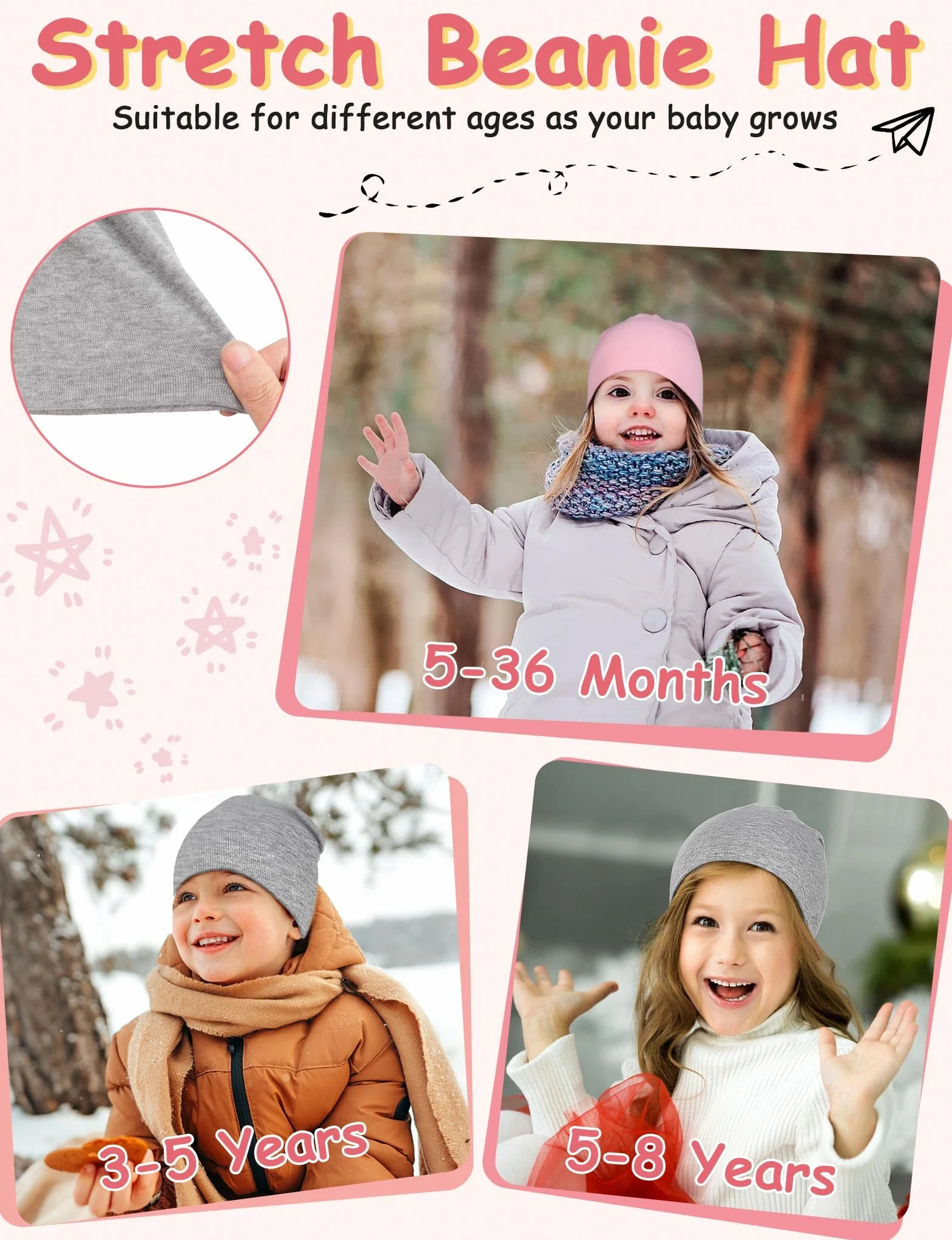 Kiiwah 2 czapki dziecięce Slouch Beanie, miękkie czapki zimowe dla chłopców i dziewczynek, ciepłe czapki dziecięce, dwuwarstwowa czapka z dzianiny dla dzieci, na wiosnę, jesień, zimę