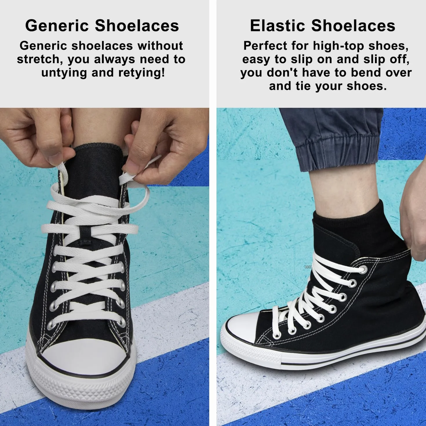 Endoto Elastyczne sznurowadła do butów Converse High Top i Low Top, płaskie, rozciągliwe sznurówki Bungee