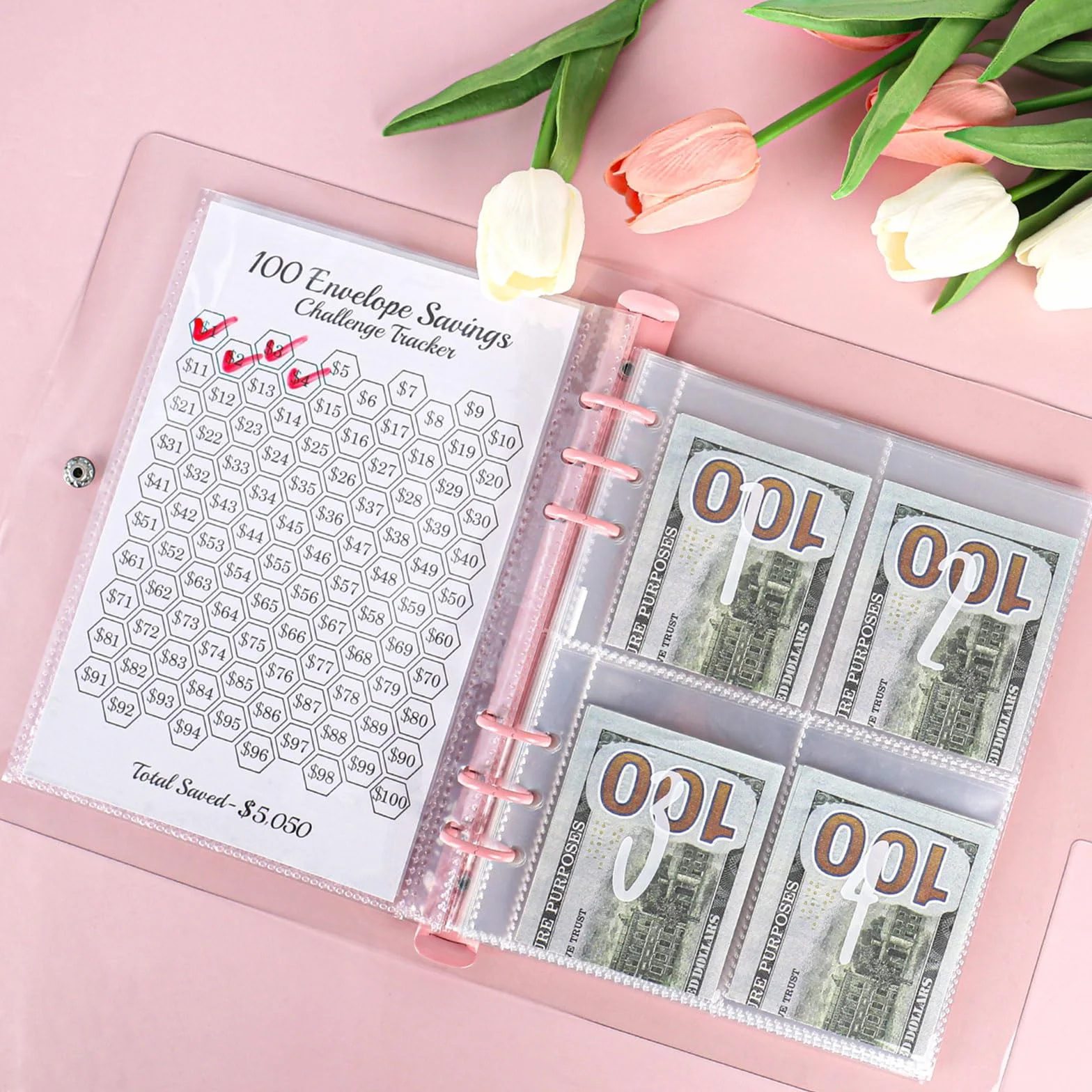 100 Envelope Saving Challenge Deutsch, planer budżetowy A5 z trackerem Challengers i kieszeniami pre-numbered, książeczka oszczędnościowa na wyzwania pieniędzy, segregator do budżetu