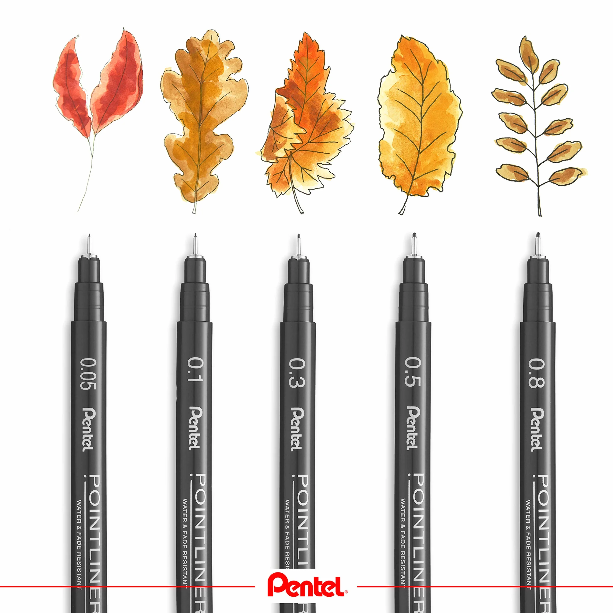 Pentel Pointliner S20P-1A, Fineliner, czarny, wodoodporny i odporny na działanie światła, 0,1 mm