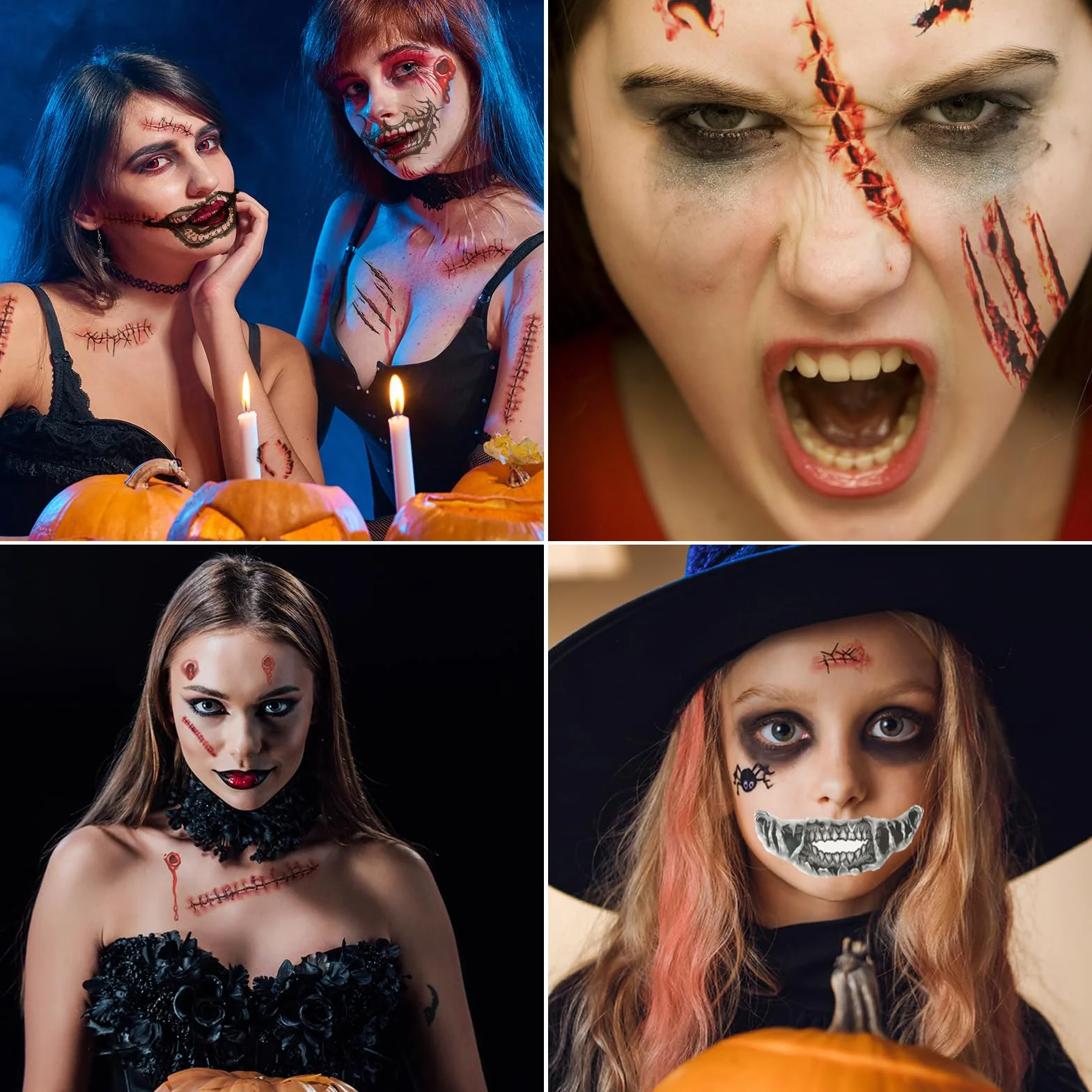 KATIMI 15 sztuk Halloween Twarz Usta Tatuaże Naklejki Halloween Blizny Tatuaż Rany Halloween Wodoodporne Tymczasowe Tatuaże Halloween Zombie Wampir Na Imprezę Dekoracje