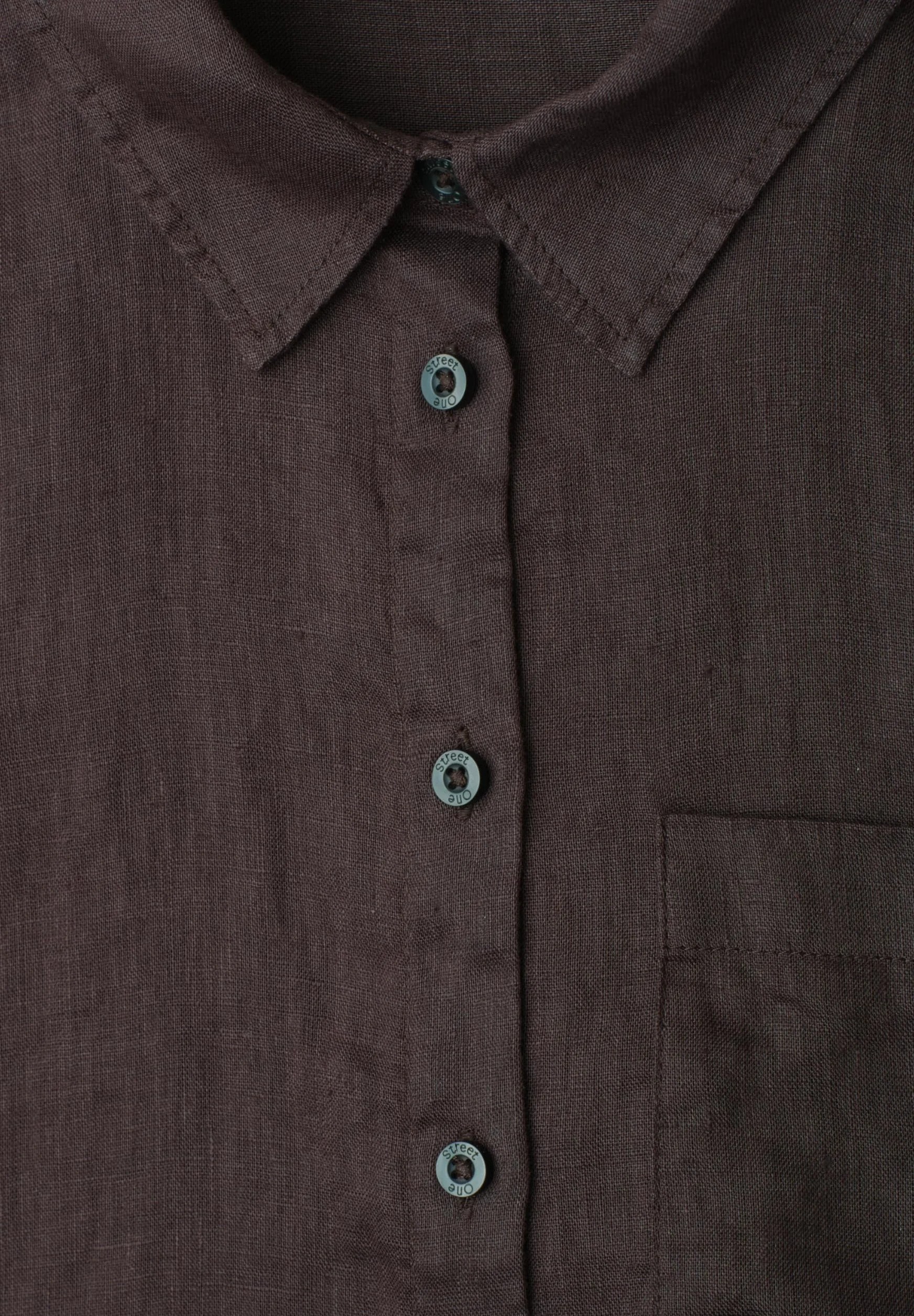 Street One Lniana bluzka z kieszenią na piersi Espresso Brown 40
