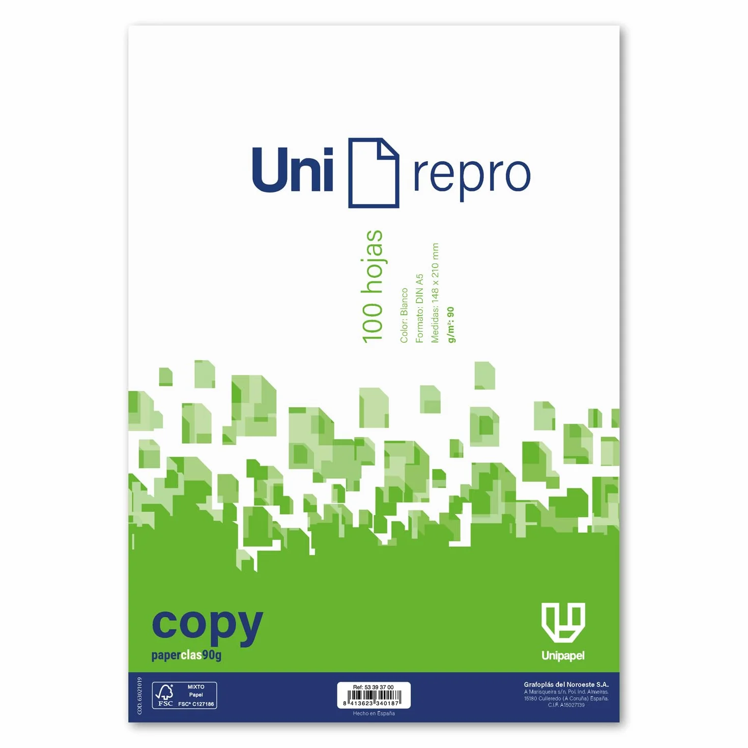 Unipapel, Opakowanie 100 arkuszy a5 gładkich 90 gramów, super wytrzymały papier nadaje się do drukowania, idealny do biur, szkół i gospodarstw domowych