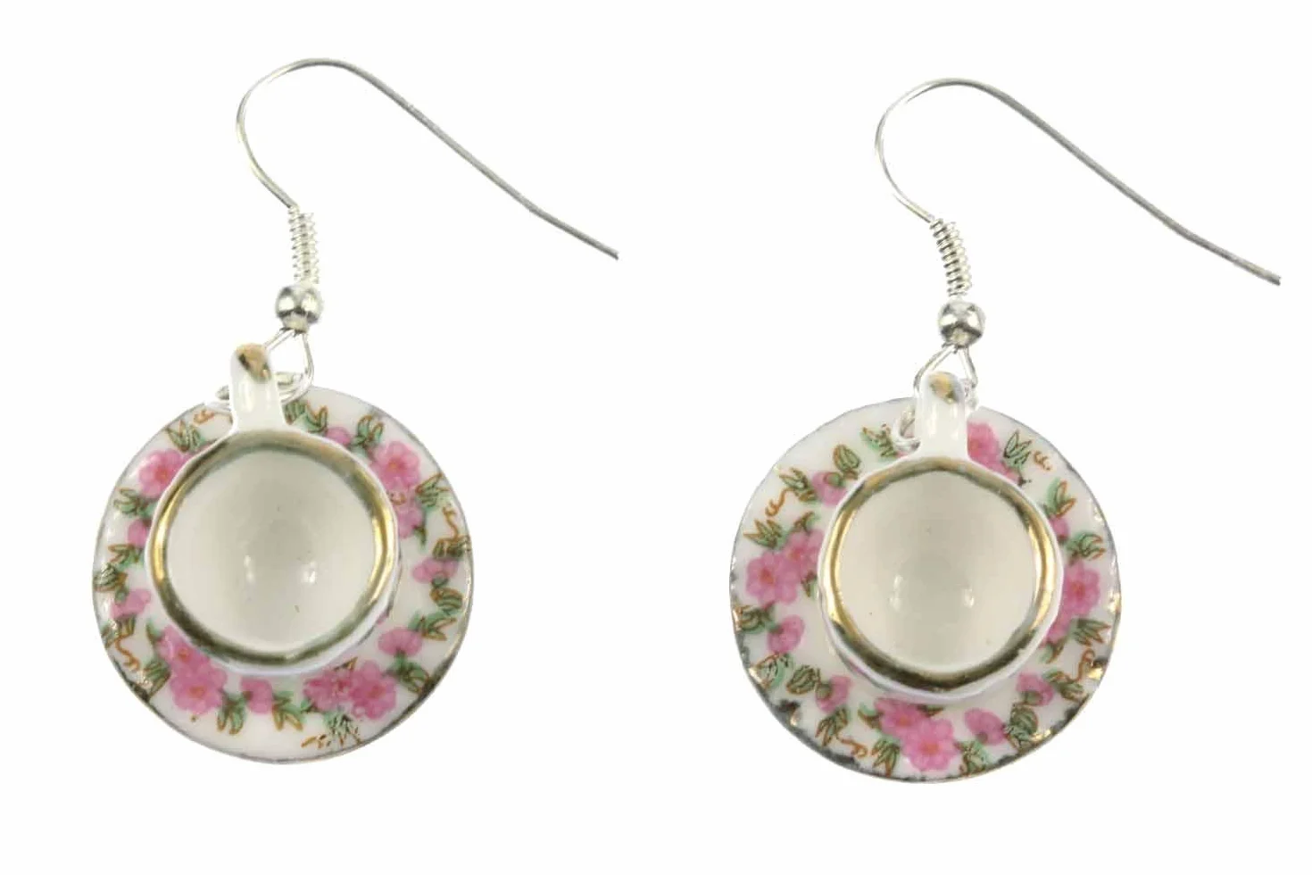 Miniblings Filiżanki kolczyki filiżanka do herbaty filiżanka do kawy porcelana różowa herbata - ręcznie robiona modna biżuteria I kolczyki biżuteria do uszu posrebrzane