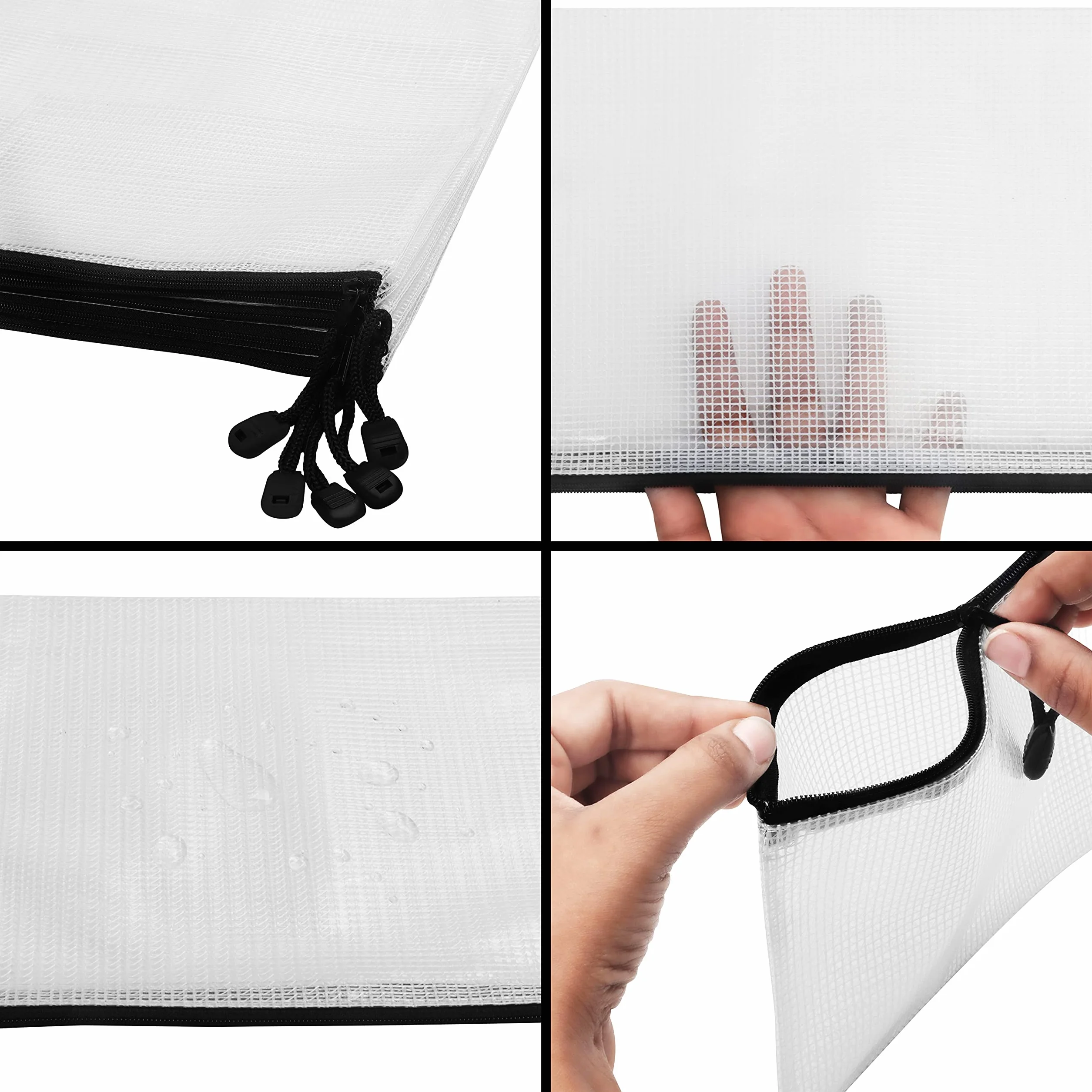 Belle Vous Duża plastikowa saszetka na dokumenty, zamykana na zamek błyskawiczny, przezroczysta (15 szt.) – folder A4, organizer, wodoszczelna teczka na dokumenty podróżne