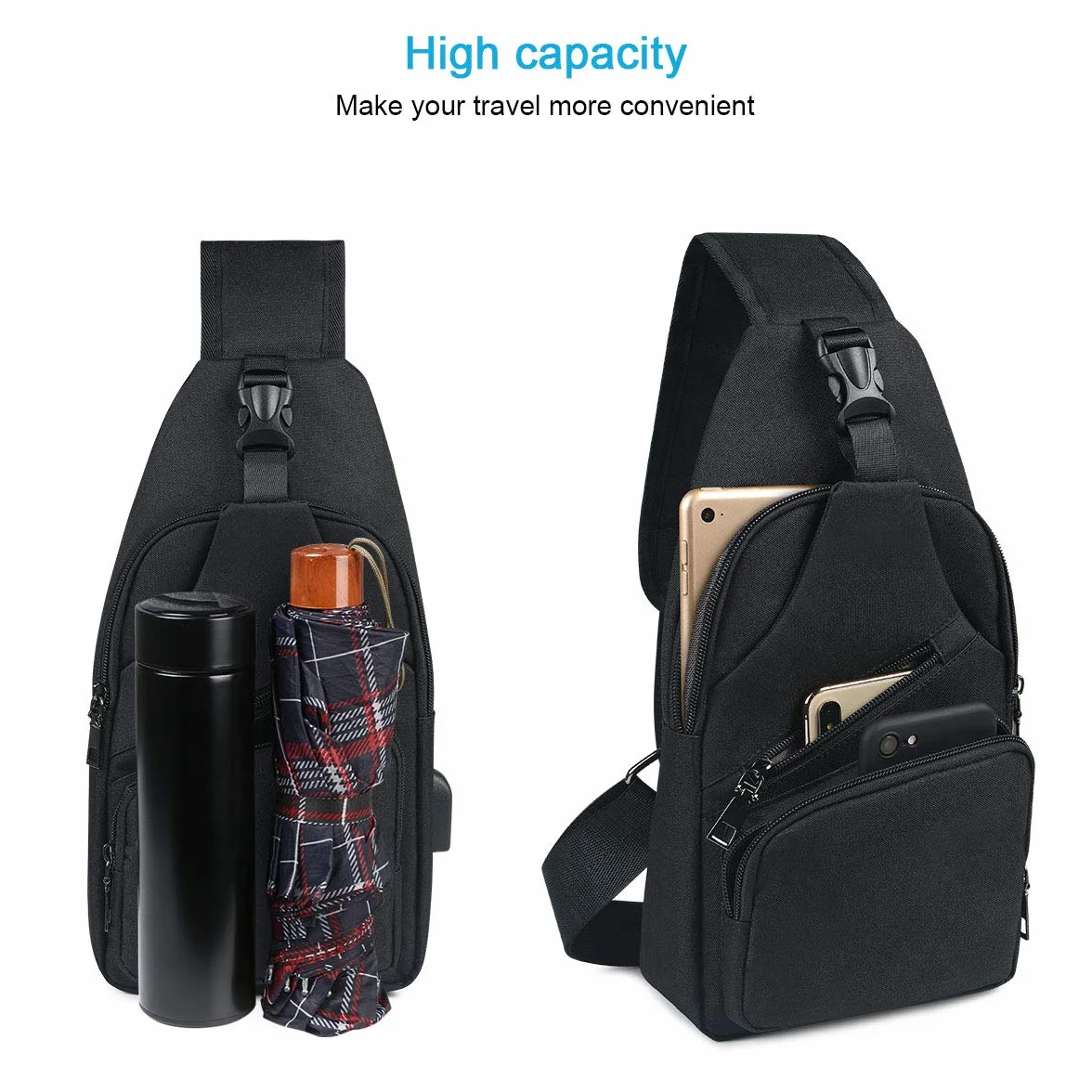 flintronic Torba na ramię, torba na klatkę piersiową z portem ładowania USB, dla mężczyzn i kobiet, lekka torba crossbody, do wędrówek, jazdy na rowerze, podróży