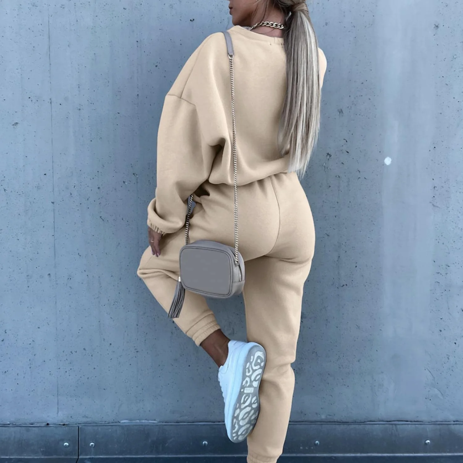 Damski strój do joggingu, 2-częściowy zestaw, dres treningowy, bluza z kapturem, spodnie do biegania, długi rękaw, strój rekreacyjny, ze ściągaczem, luźny, wygodny damski strój sportowy, kanpola