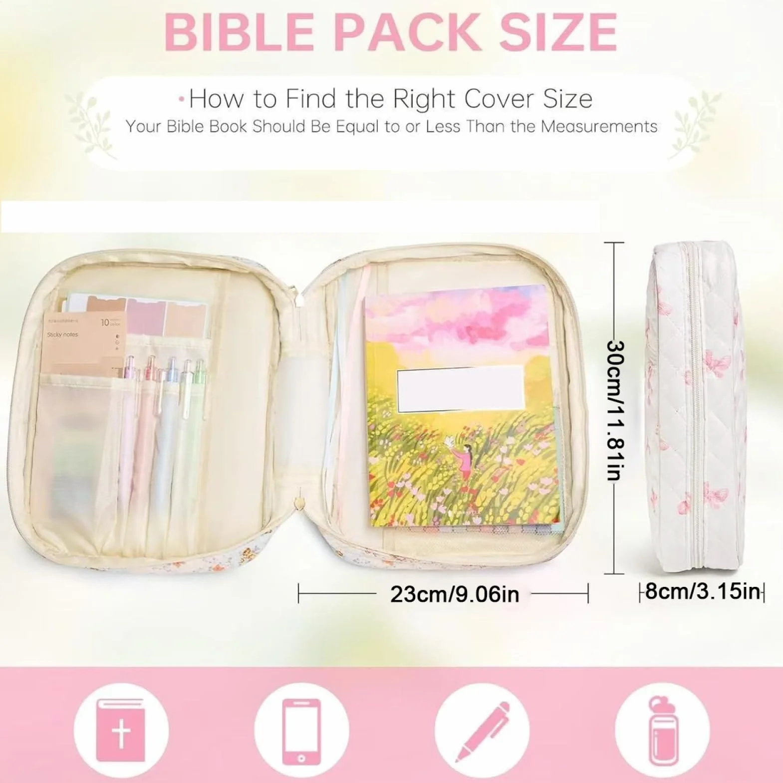 Bible Journaling Kit - Scripture Study Supplies for Reflection | Cotton Storage Case with Highlighters Pen Label Bookmarks Labels, Faith Annotation Set for Women Men Teachers