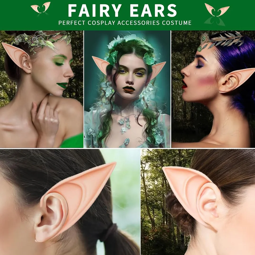 3 pary uszy elfów, szpiczaste uszy, uszy wróżki Elf Lateks Elf, Lateks Elf Ears do Cosplay, maskowanie, Halloween, Mardi Gras, dekoracje imprezowe