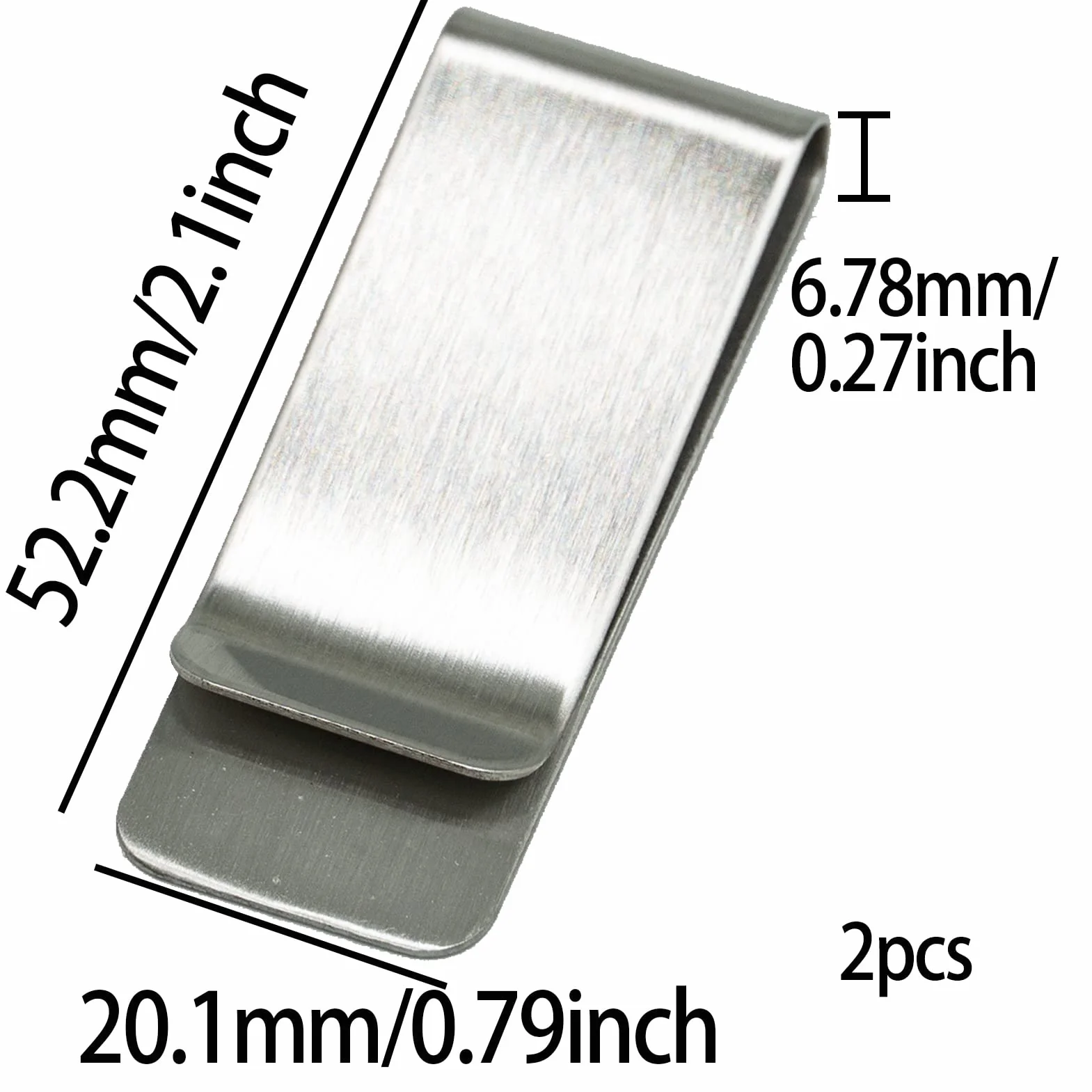 SZXMDKH Klips na pieniądze ze stali nierdzewnej srebrny wąski portfel na gotówkę etui na karty kredytowe dla mężczyzn i kobiet, 2 x srebrny, 20 x 52 x 0.8mm, Minimalistyczny