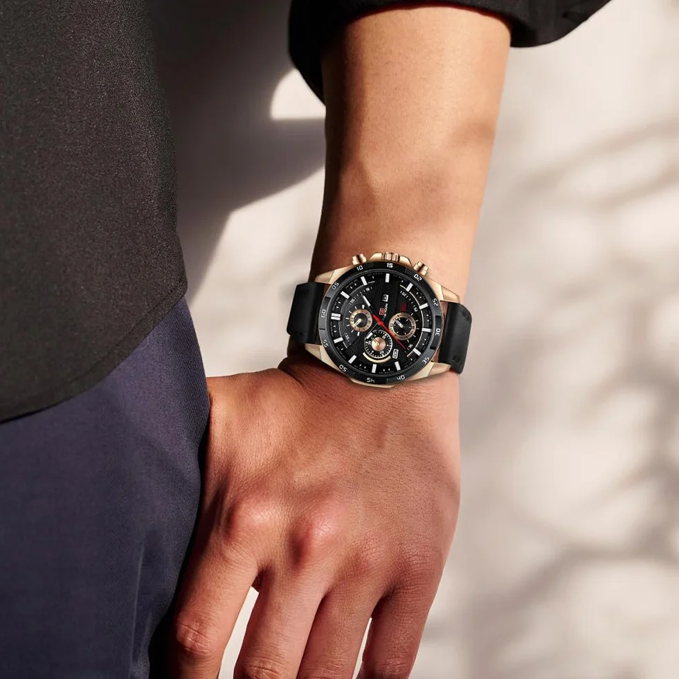 OFFCUP Męskie zegarki, 55 mm męski zegarek z chronografem, skórzany analogowy zegarek kwarcowy z świecącą datą, biznesowy, na co dzień, modny męski zegarek na rękę, elegancki prezent dla mężczyzn