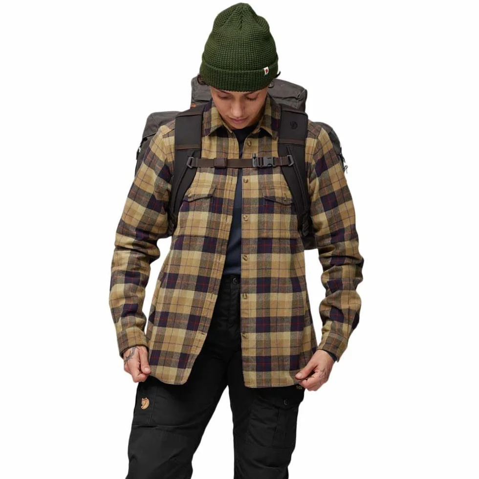 Fjällräven Värmland Heavy Flannel Shirt W - Koszula Flanelowa na Polowanie, 100% Bawełna, L, Ciemny Piasek - Ciemny Granatowy, L